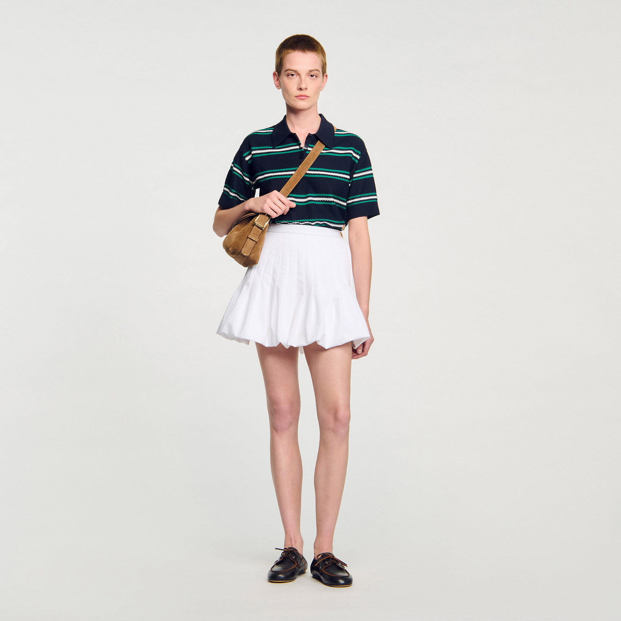 【海外限定】Sandroスカート☆Pleated Bubble-Hem Cotton Mini S SANDRO Bubble Mini Skirt | Neutrals | FARFETCH