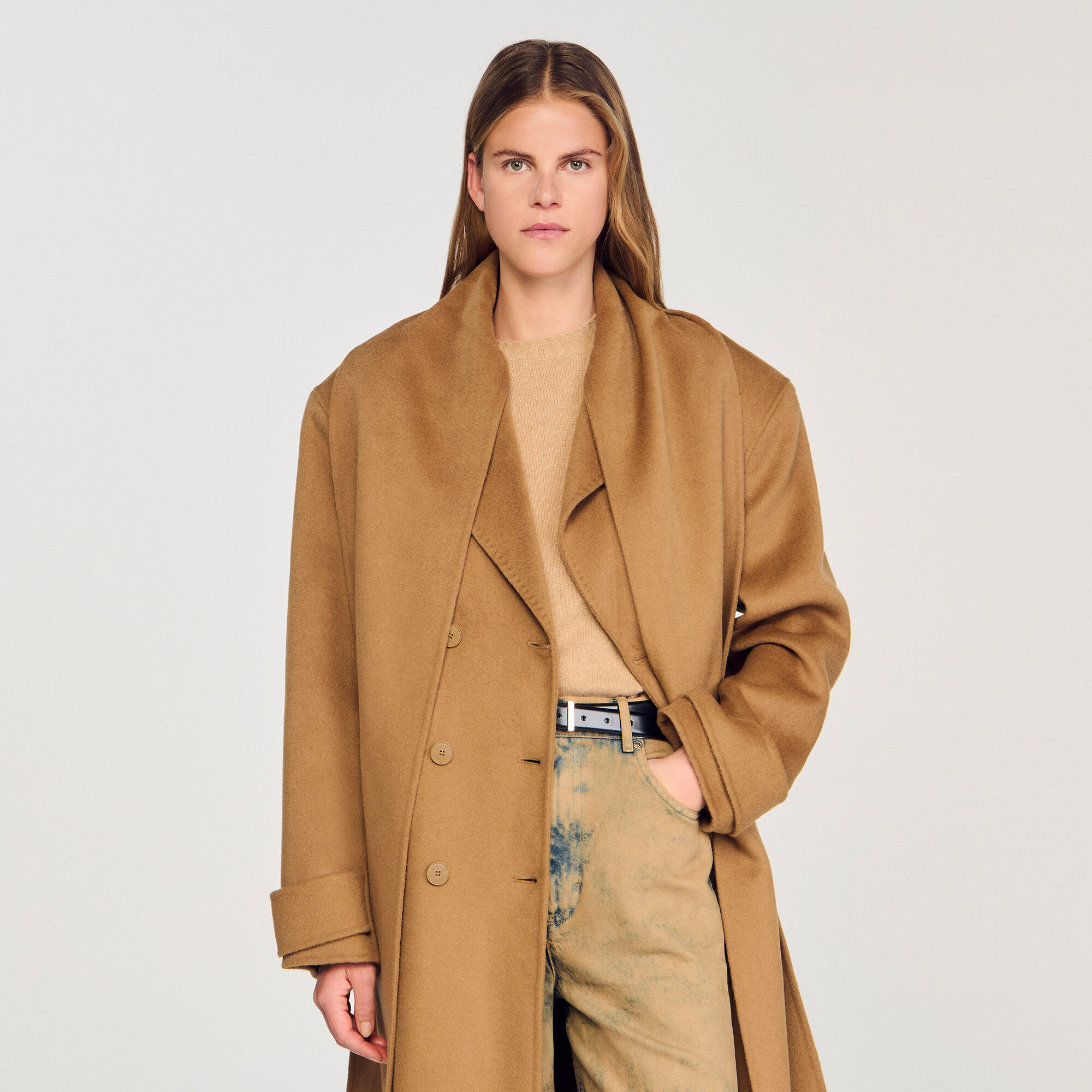Oversized wool coat white / beige For Women | Sandro Paris