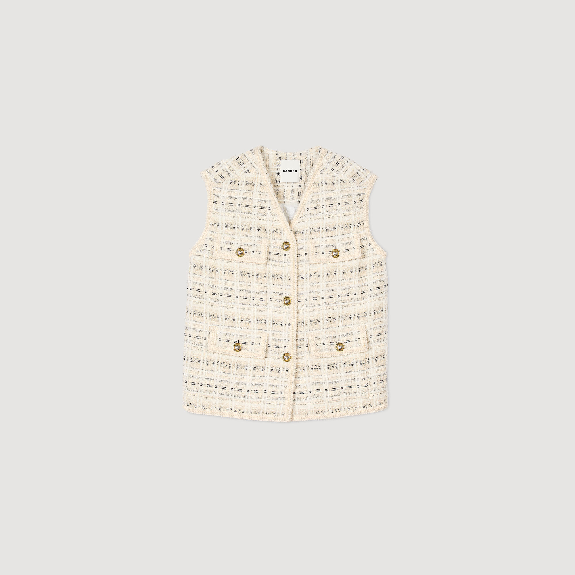 Sleeveless tweed jacket white / beige For Women | Sandro Paris