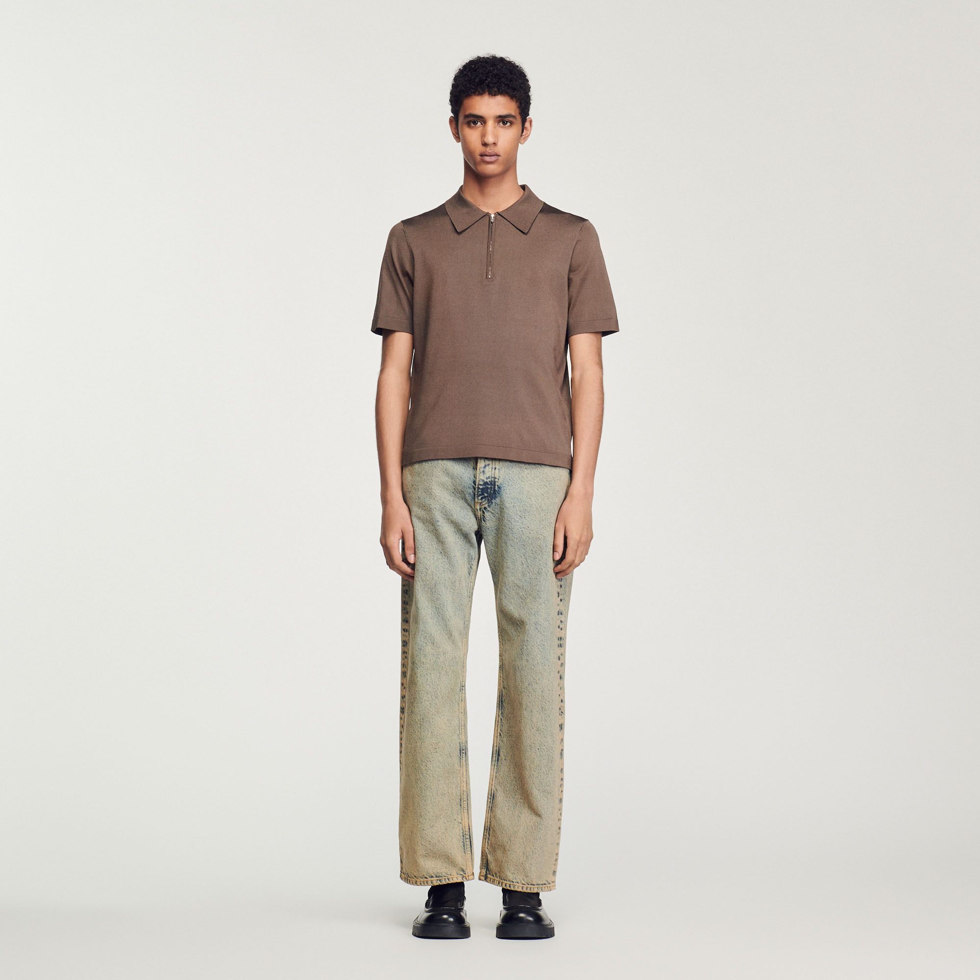 Knitted polo shirt with zip collar