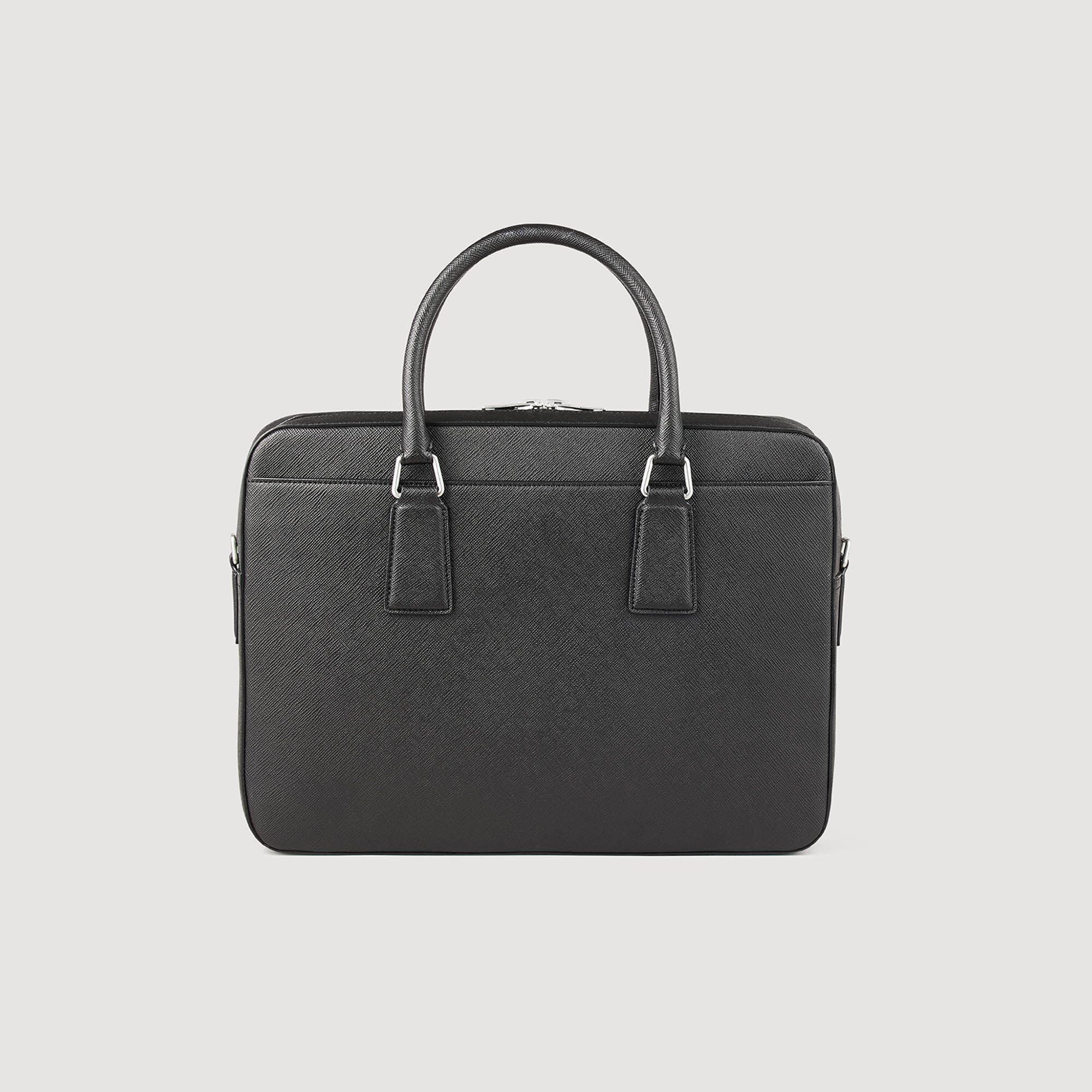 フランス発 Sandro 洗練大人デザイン 再生レザー ブリーフケース Reconstituted leather briefcase black / gray for Men
