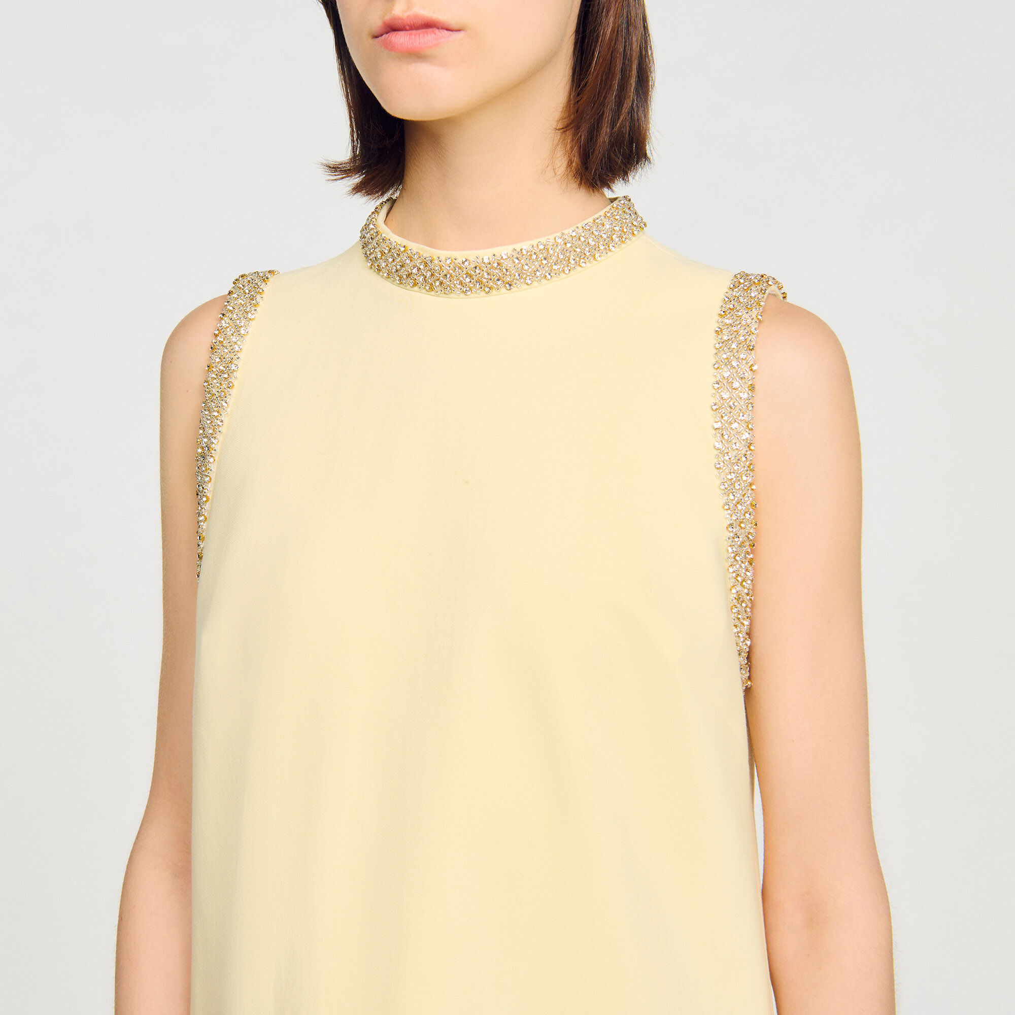 Short dress with rhinestone details yellow / orange For