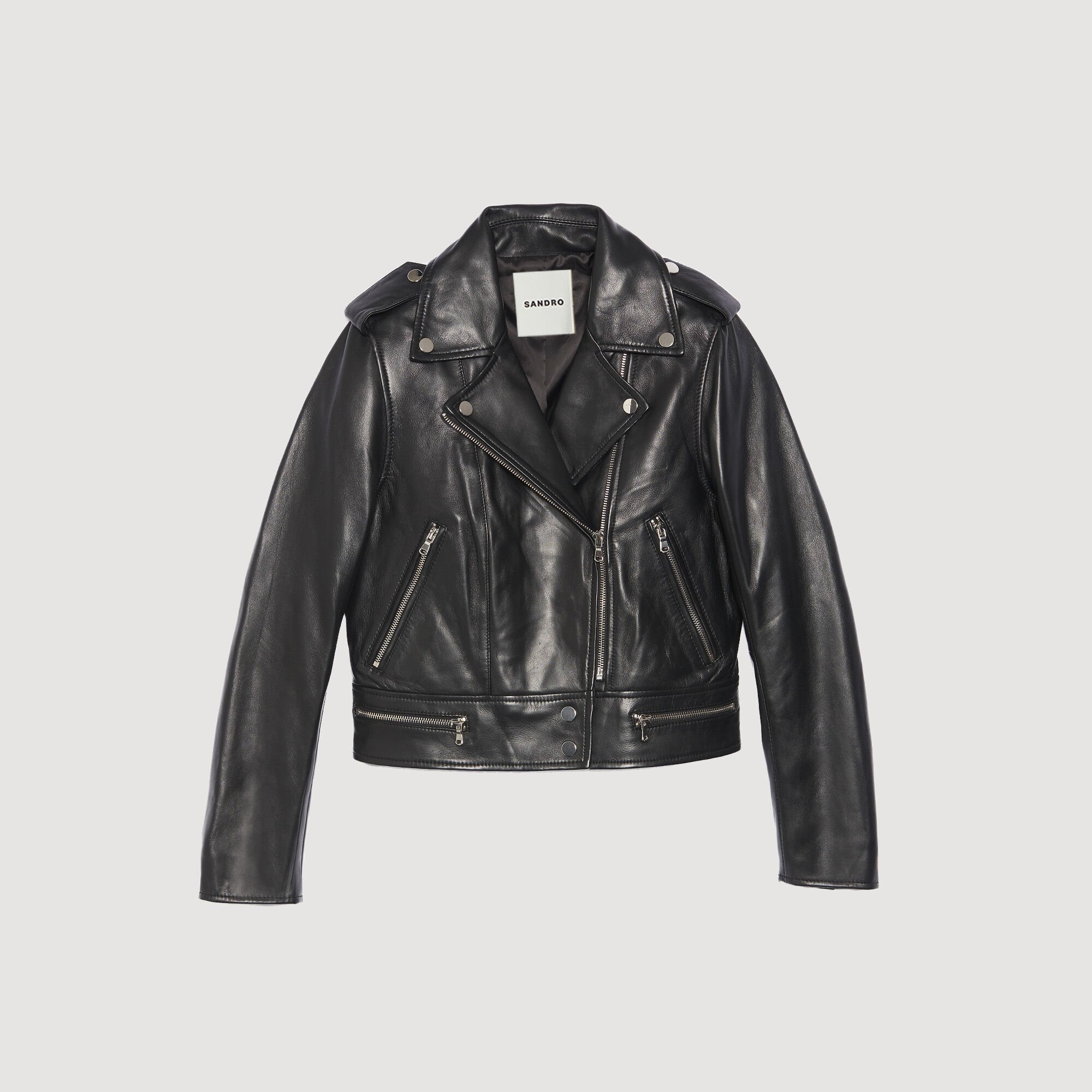 格安SALEスタート!の商品をすべて Women For gray / black jacket Leather | Paris Sandro ライダースジャケット