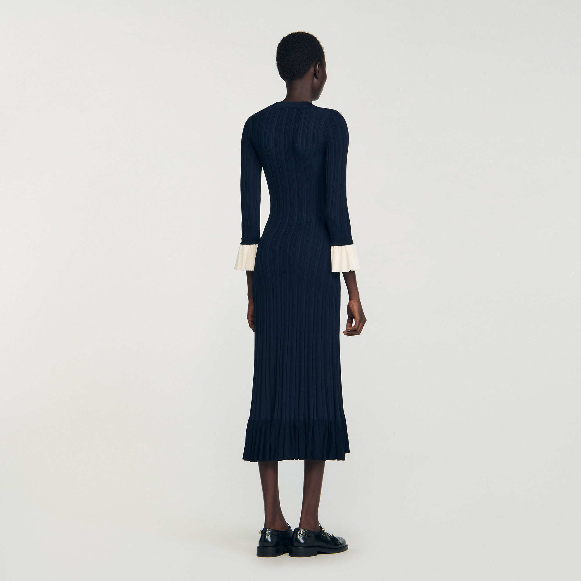 Two-tone knit maxi dress blue For Women | Sandro Paris