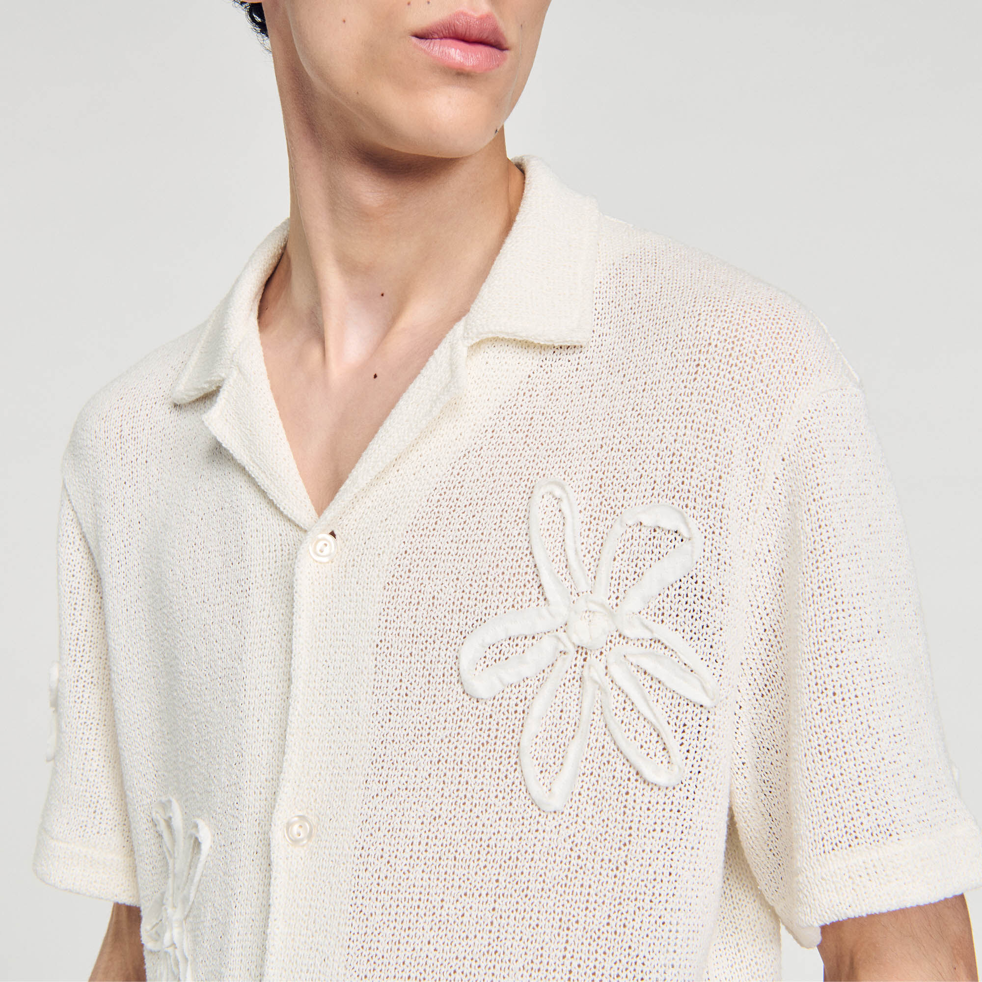 Floral knit shirt white / beige for Men | Sandro Paris Floral knit shirt white / beige for Men | Sandro Paris