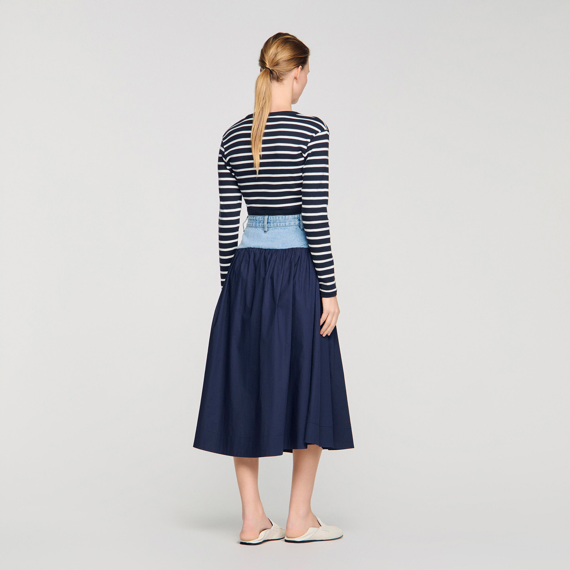Mixed-material maxi skirt blue For Women | Sandro Paris