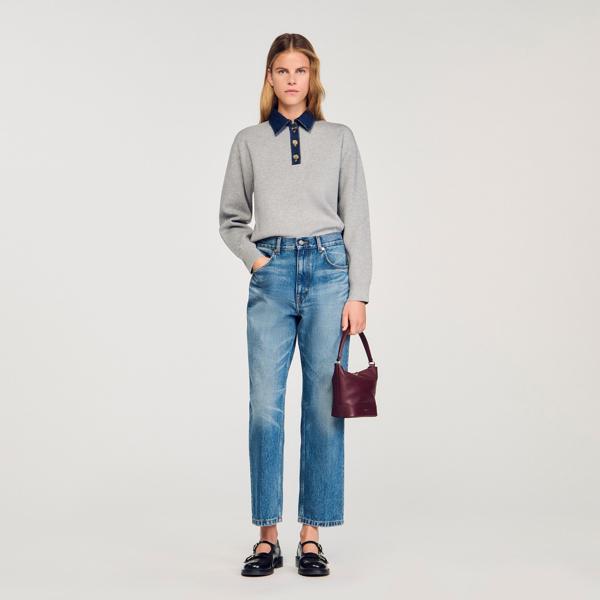 Jumper with denim collar