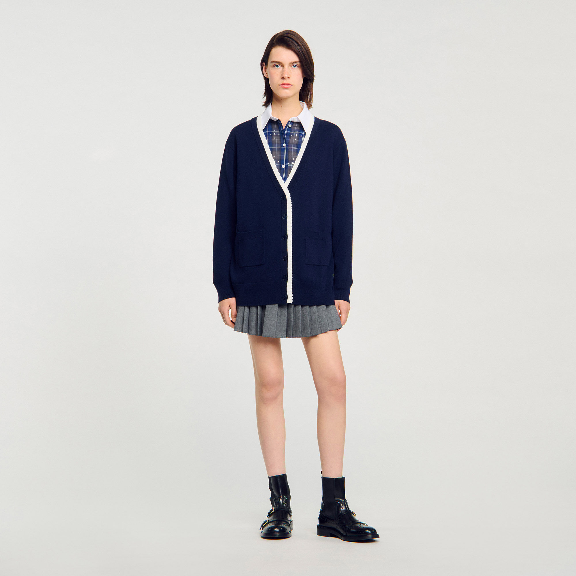 Long two-tone cardigan blue For Women | Sandro Paris