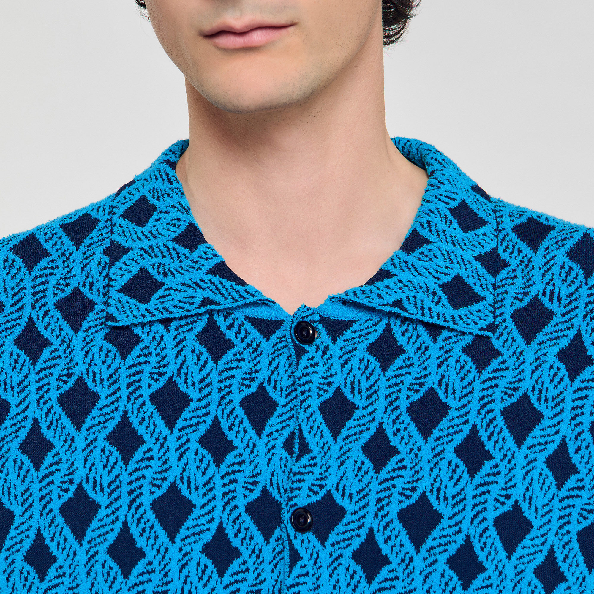 Rope jacquard cardigan shirt