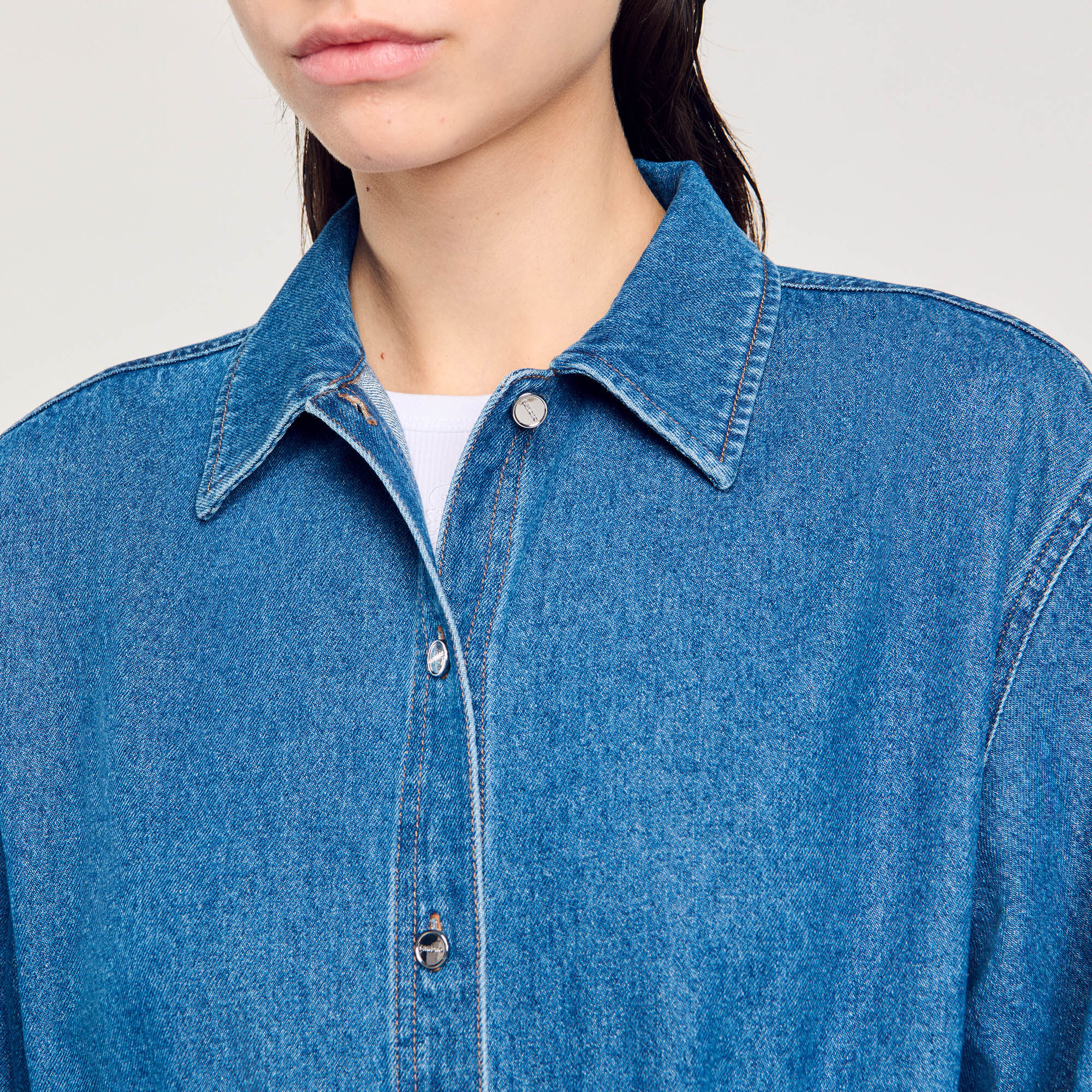 【ふるさと割】 Denim shirt bodysuit blue For Women | Sandro Paris トップス