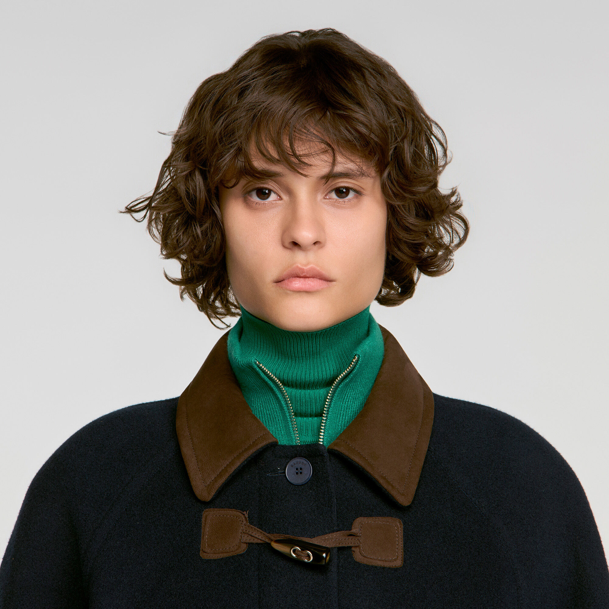 Sandro ネイビー ウール&カシミヤ混フェルト コート Double-faced wool duffel coat blue For Women | Sandro Paris