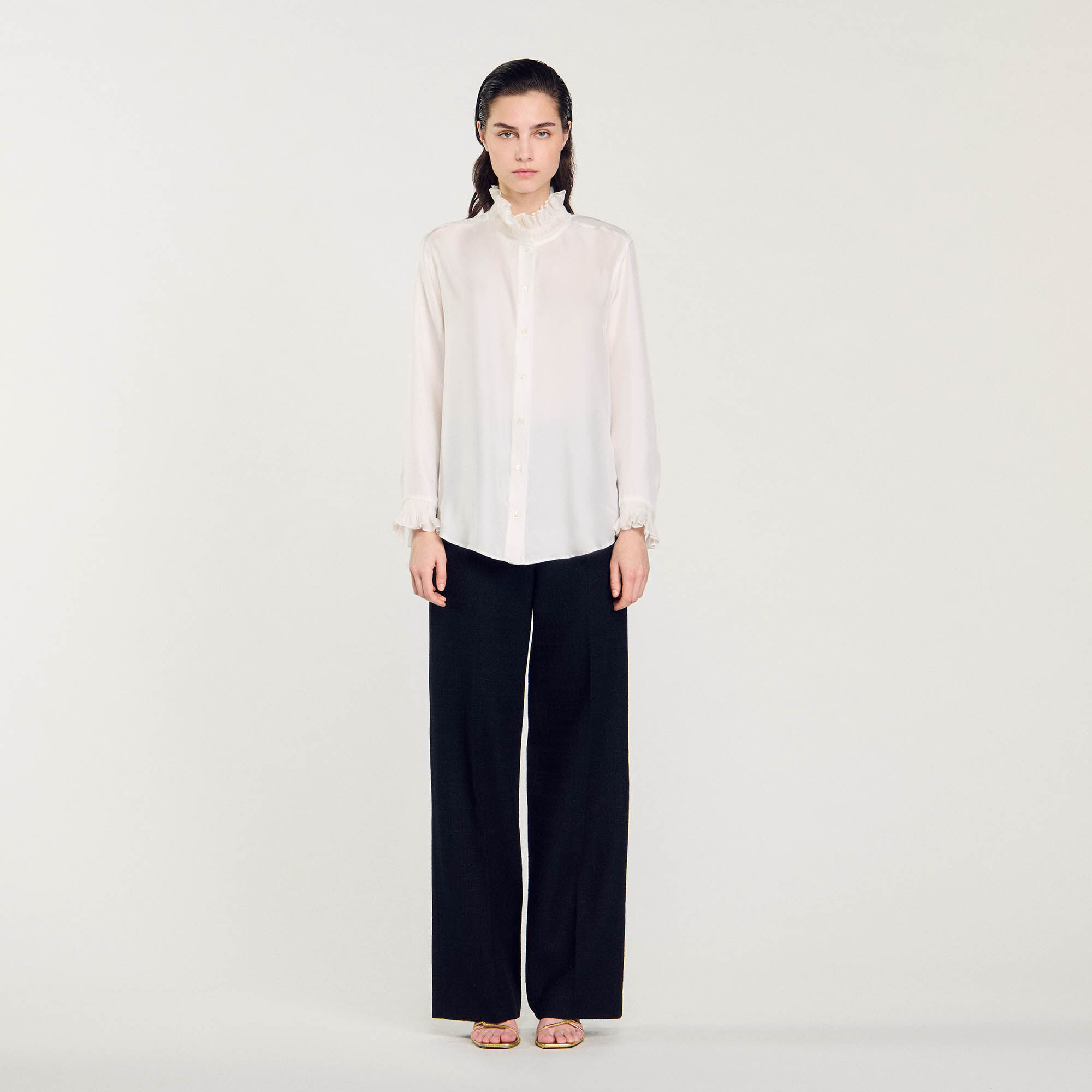 Silk shirt with gathered collar
