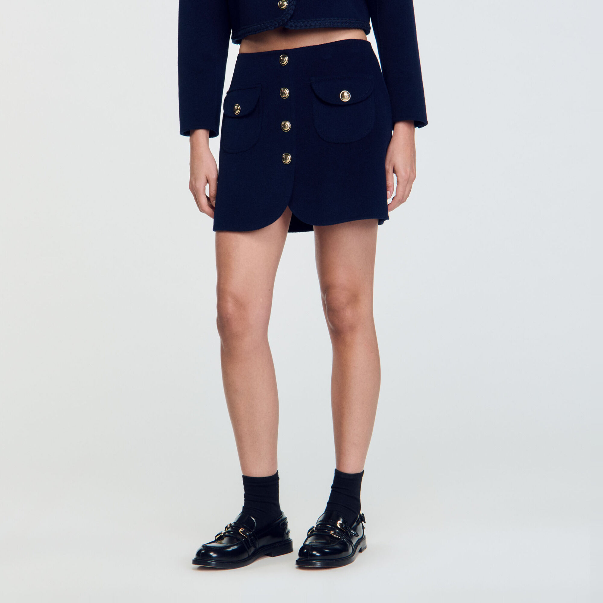Double-faced short wool skirt