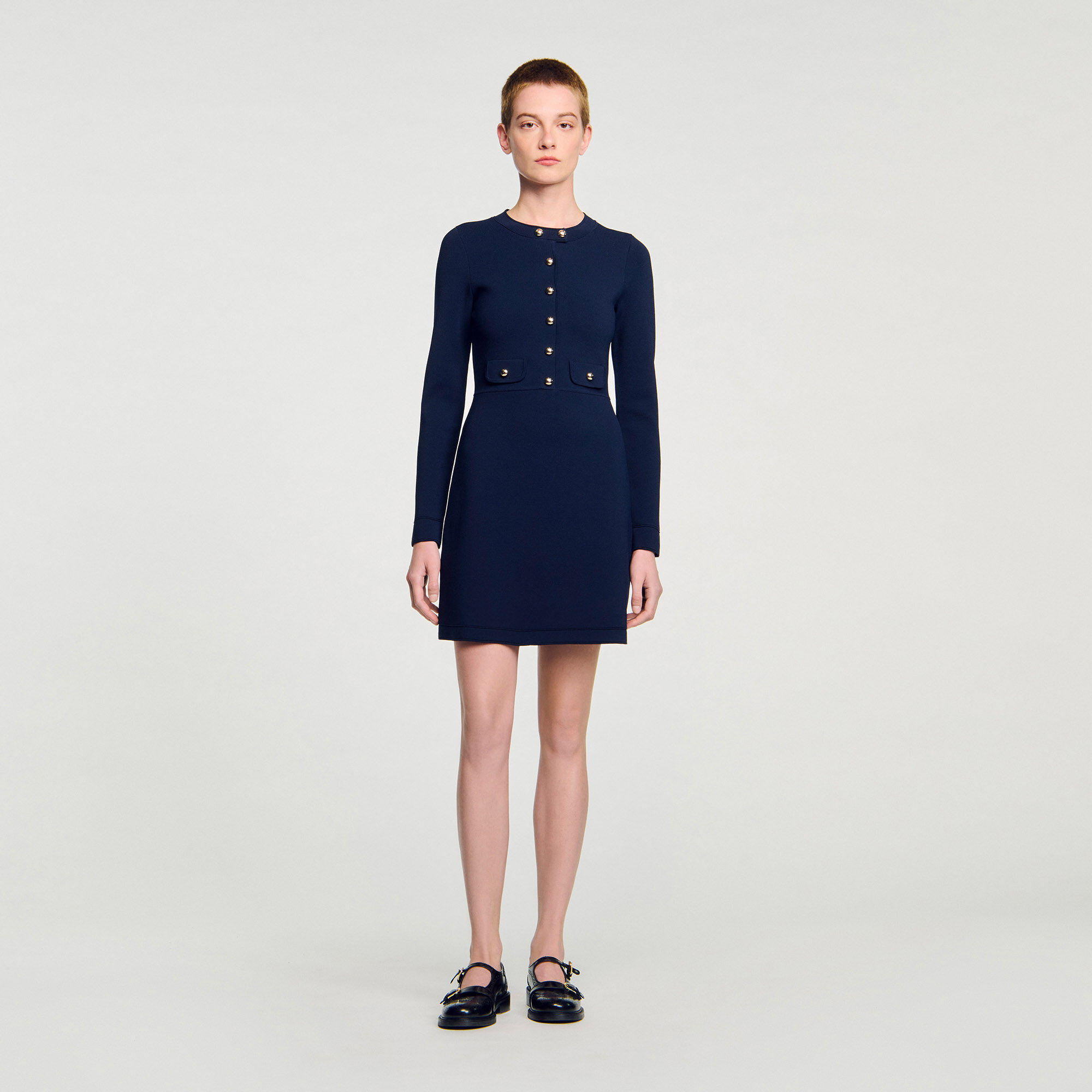 Short button-up knit dress