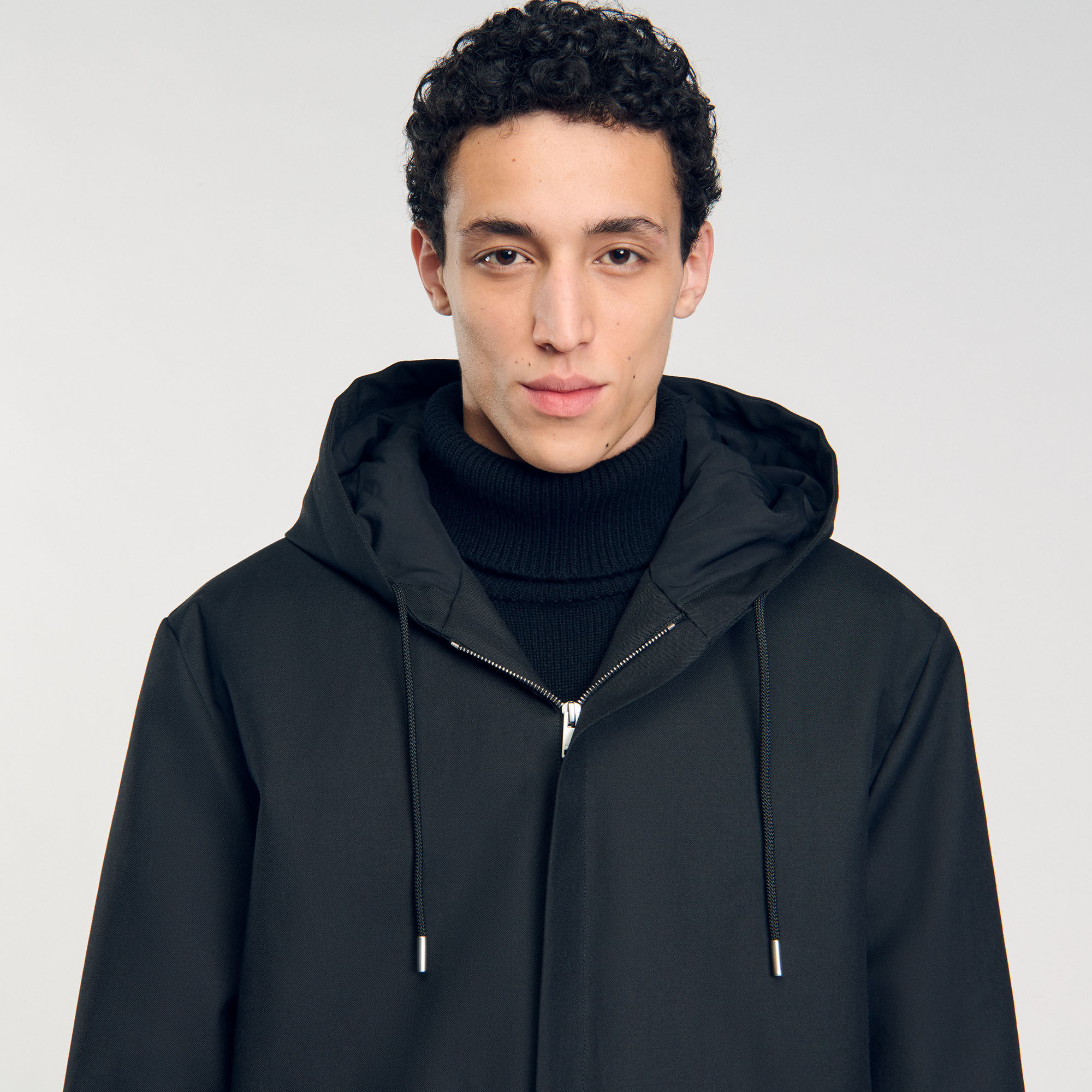 Hooded parka with zip black / gray for Men | Sandro Paris