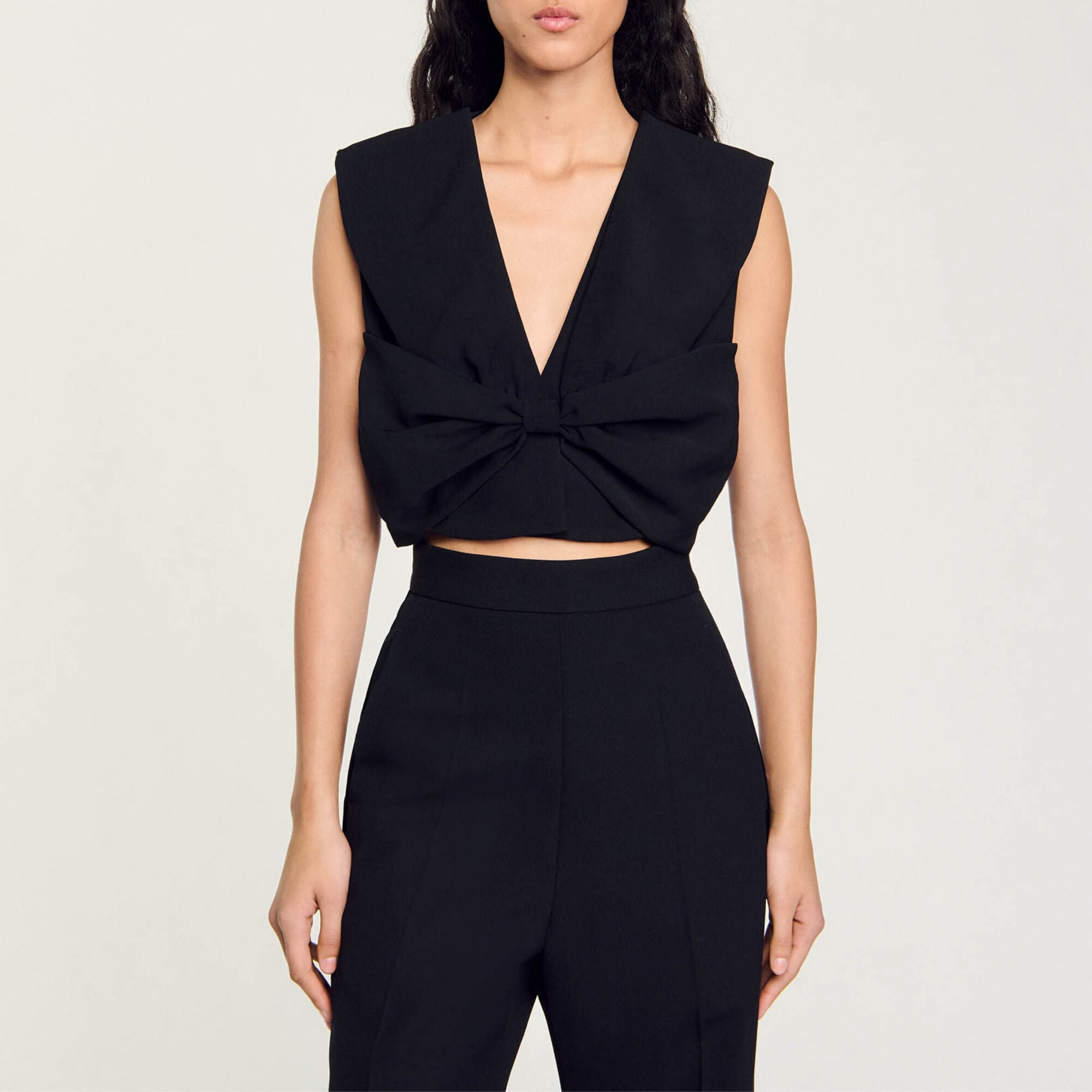 Satin-effect crop top black / gray For Women | Sandro Paris