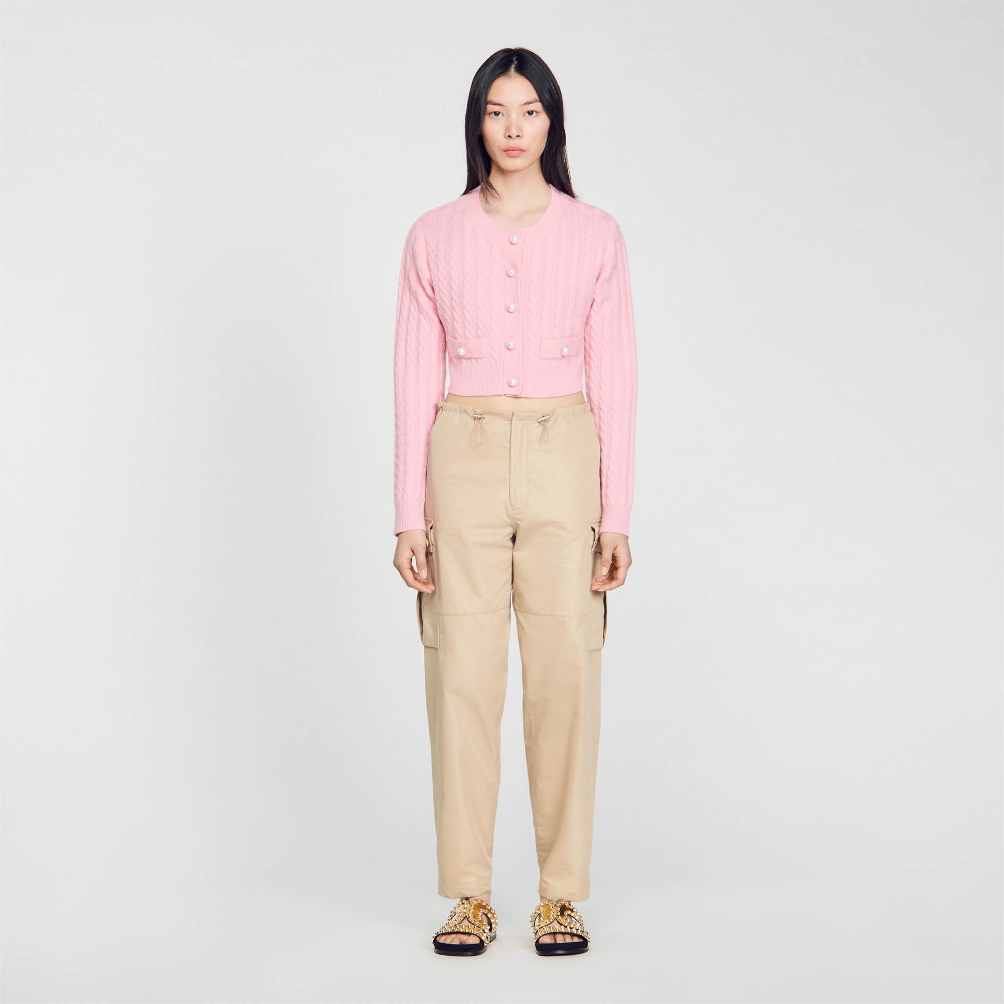 Cable knit coatigan pink For Women Sandro Paris