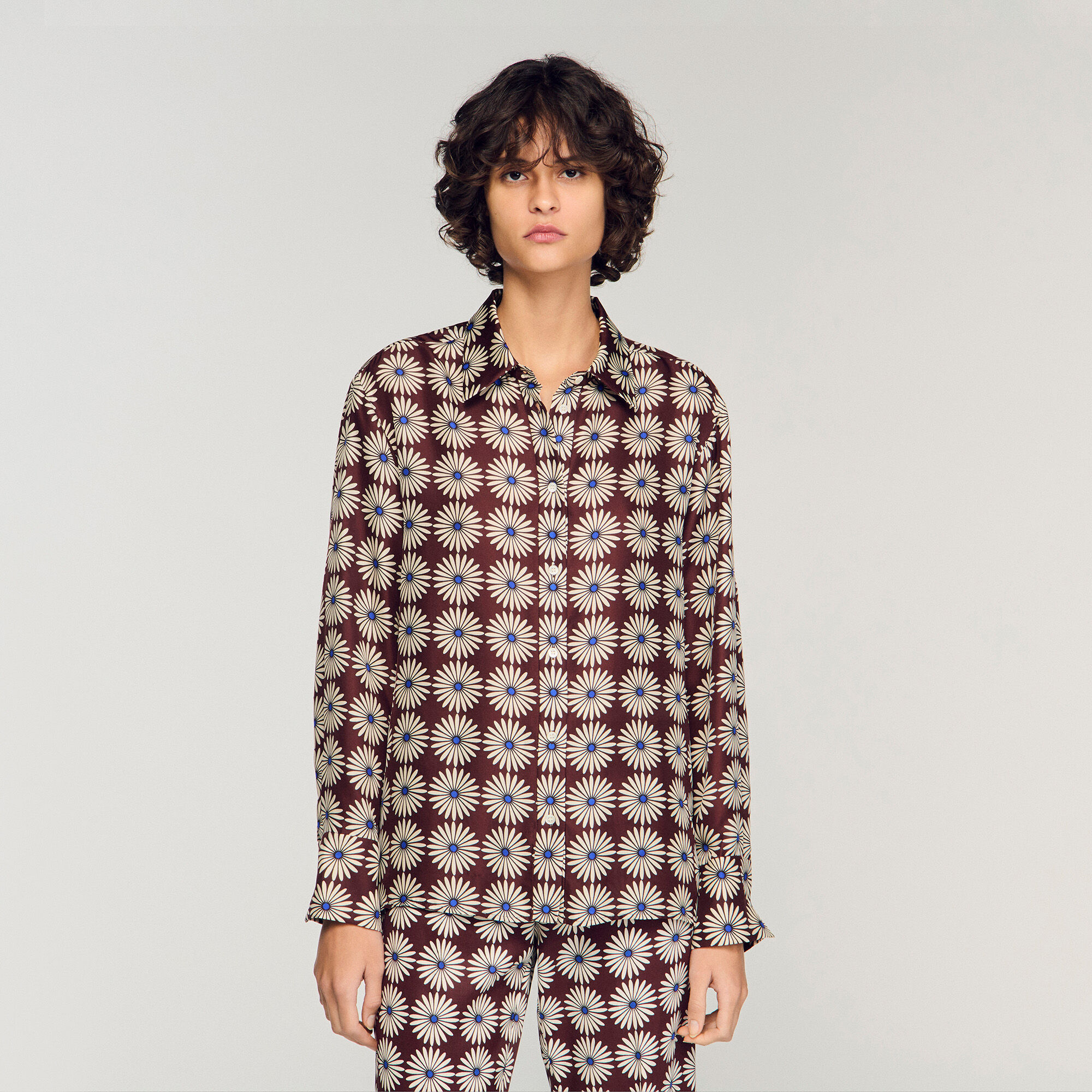 Floral print silk shirt