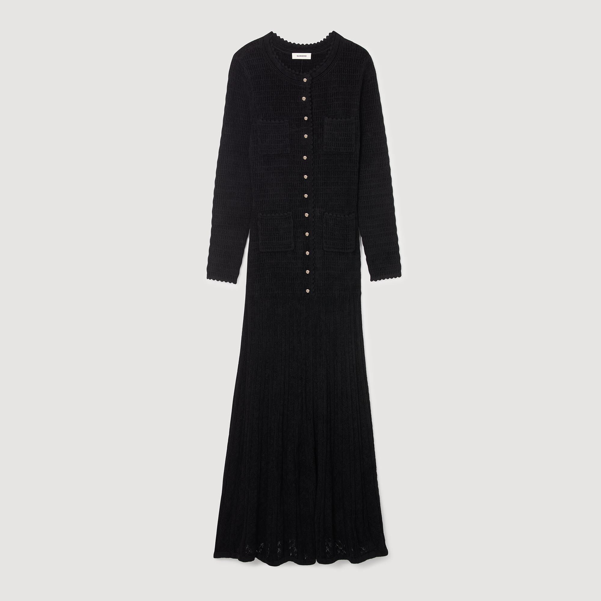 Textured knit maxi dress black / gray For Women | Sandro Paris