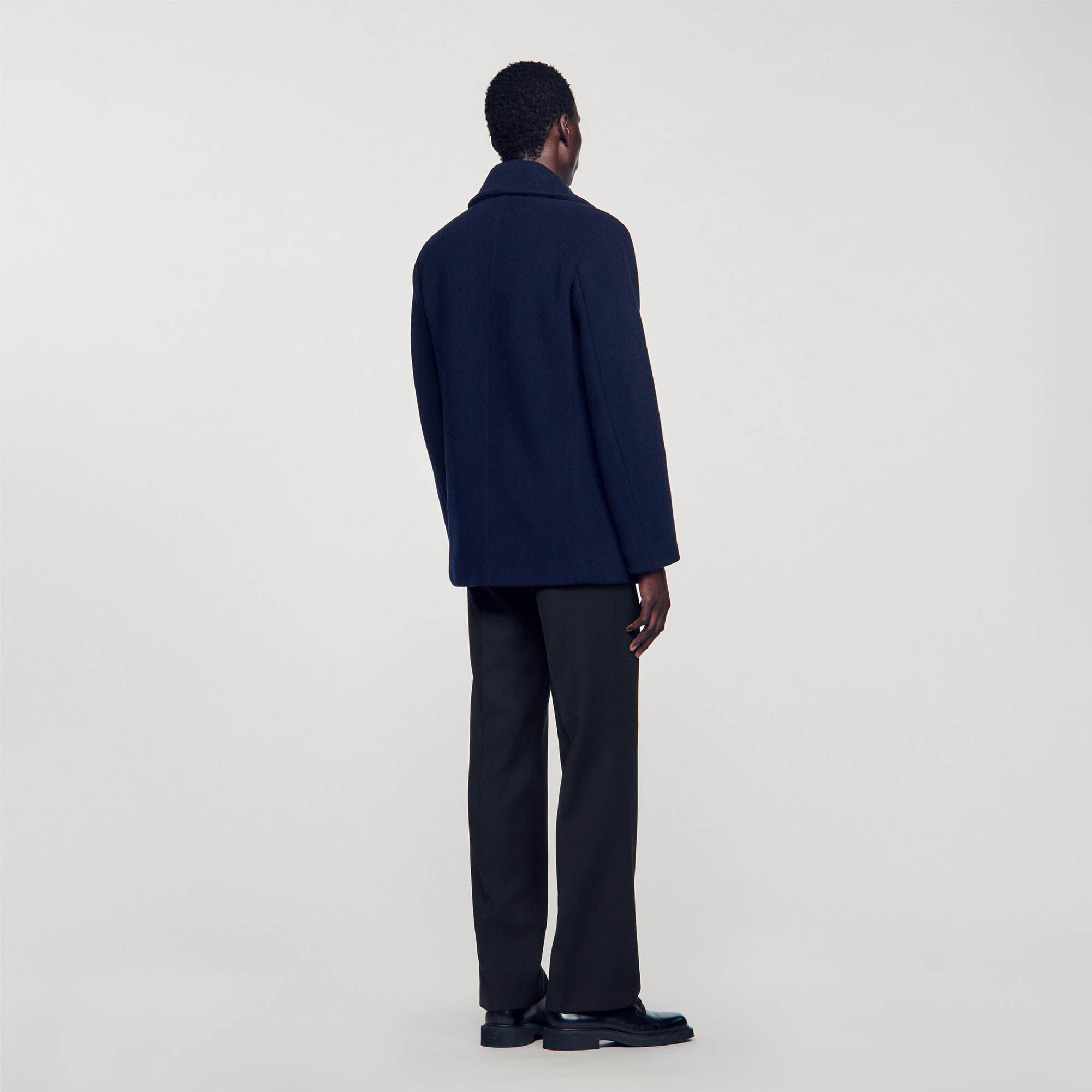 Straight-fit wool-blend coat blue for Men | Sandro Paris