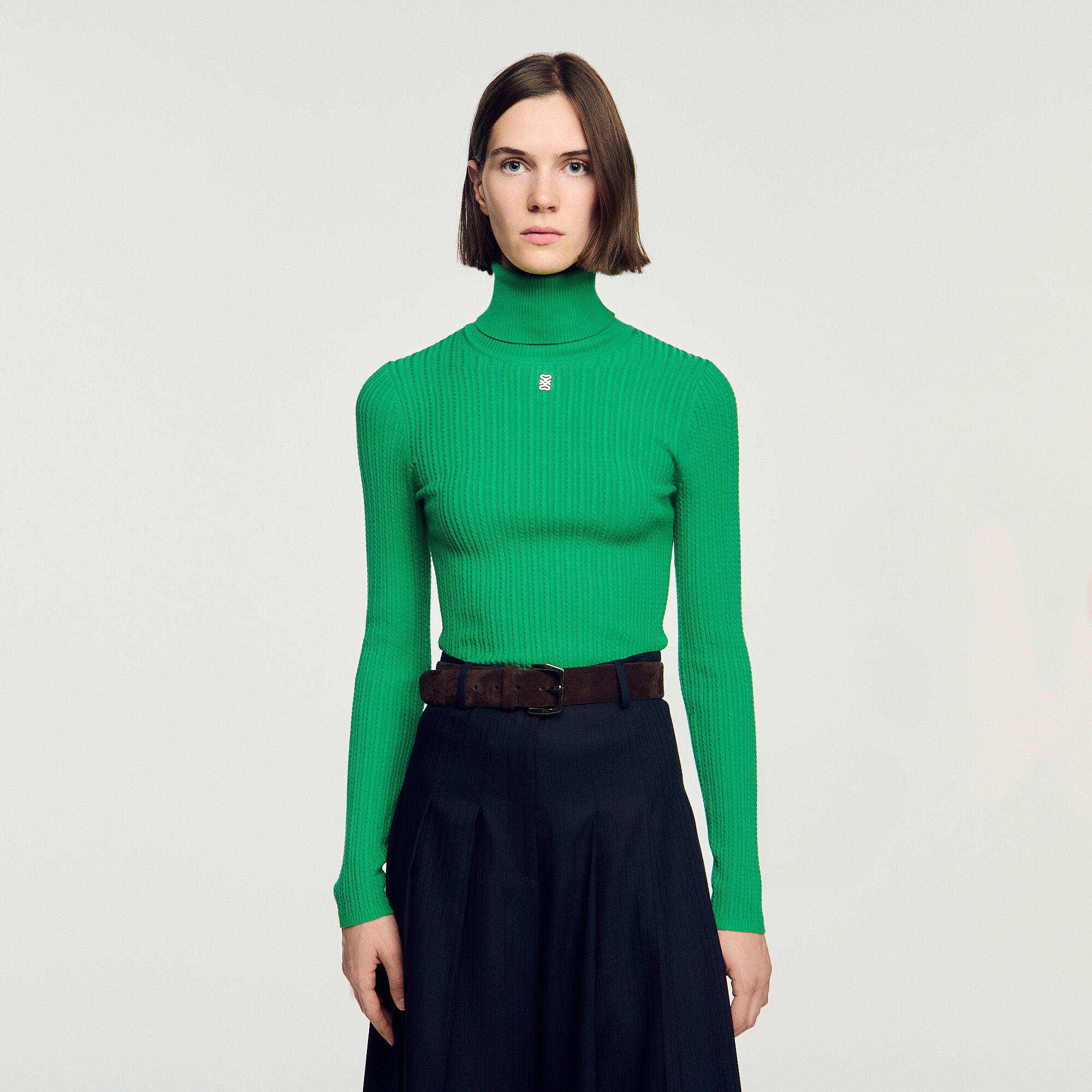 Roll-neck cable knit jumper - Women | Sandro