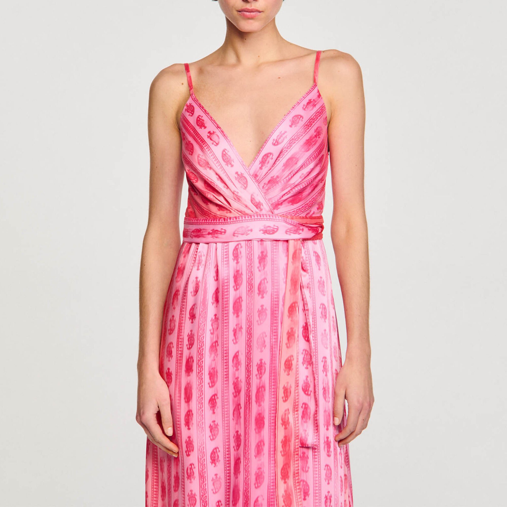 Midi dress with tie belt