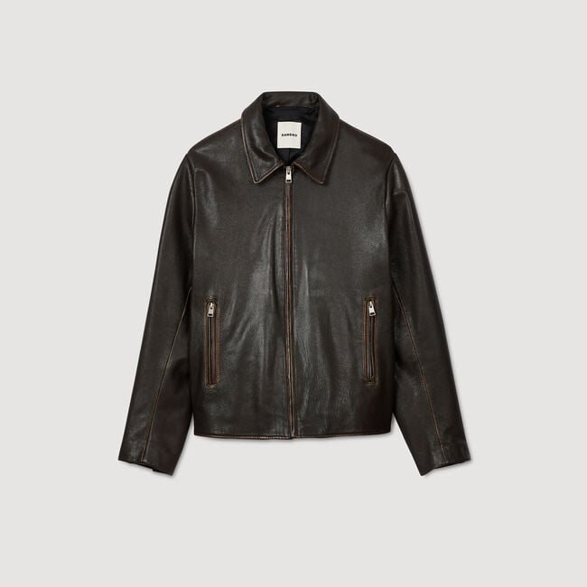 Distressed-look leather jacket