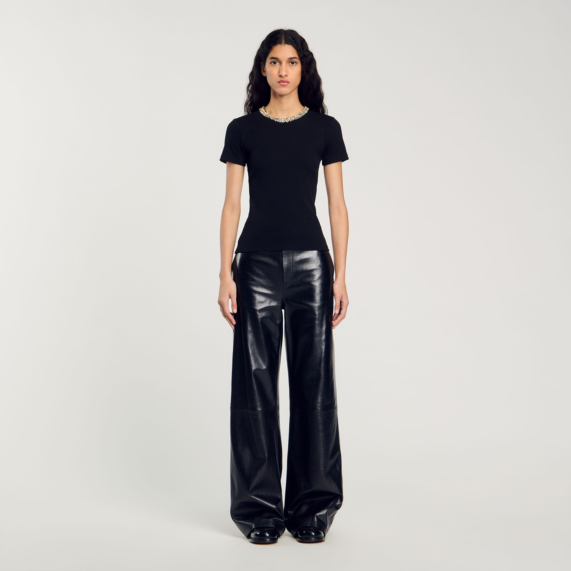 T-shirt with rhinestone trim