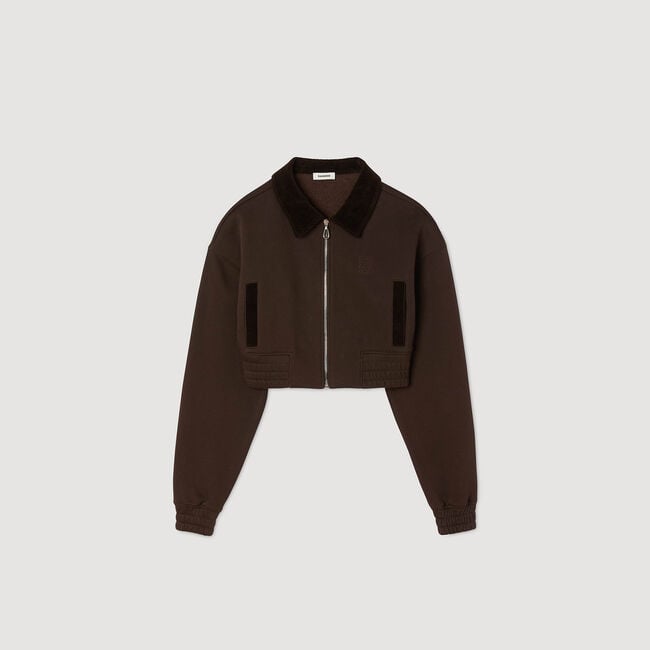Cropped dual-fabric sweatshirt