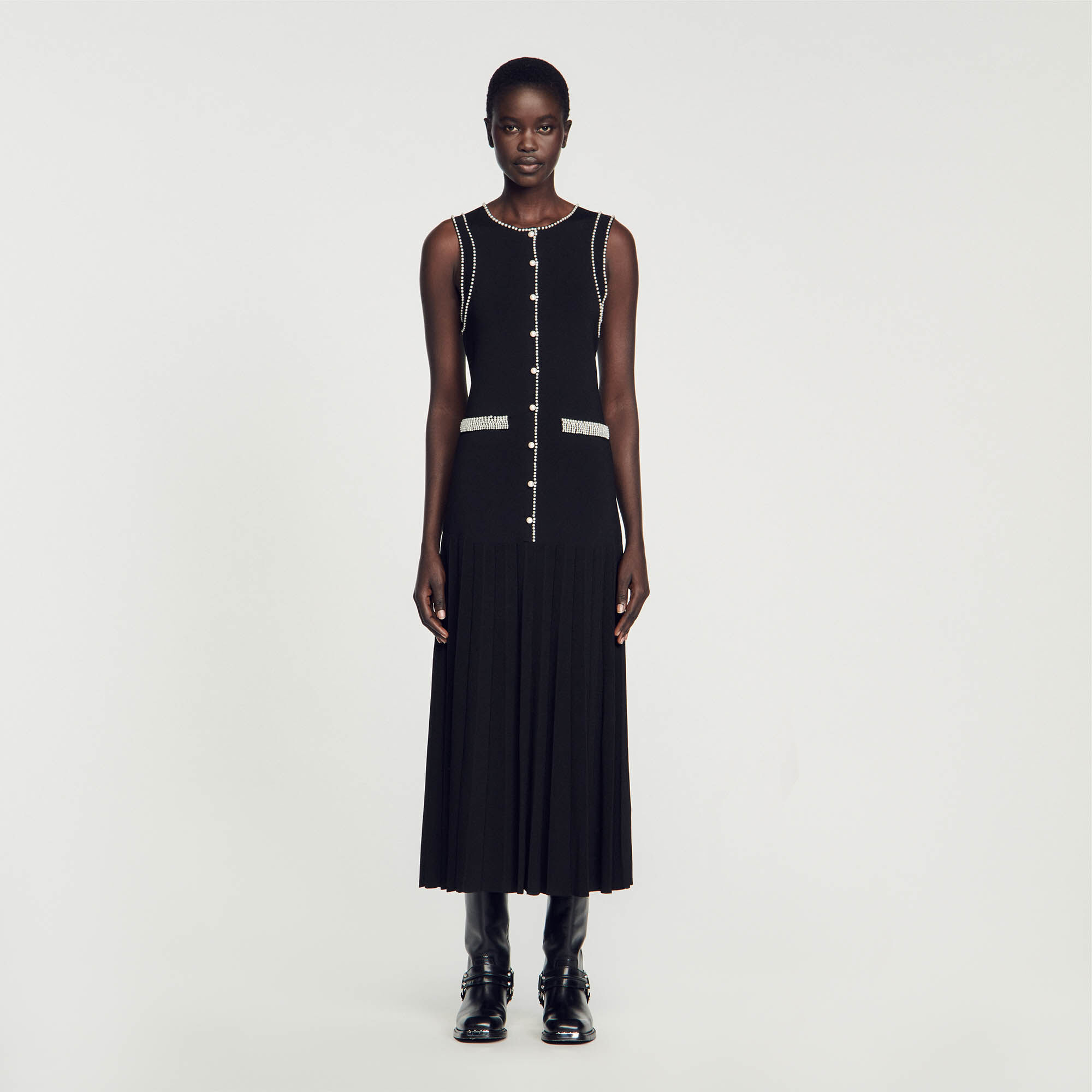 Knit midi dress Black / Gray | Sandro Paris