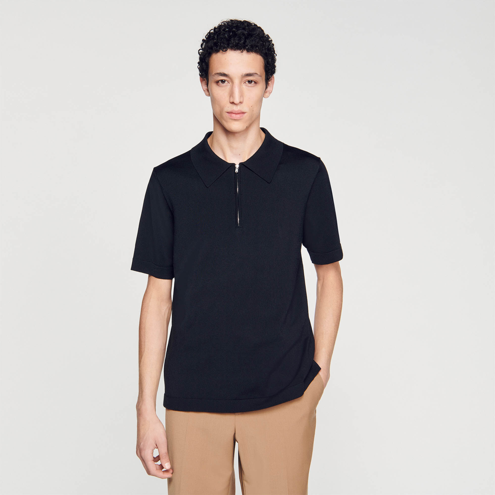 Knitted polo shirt with zip collar