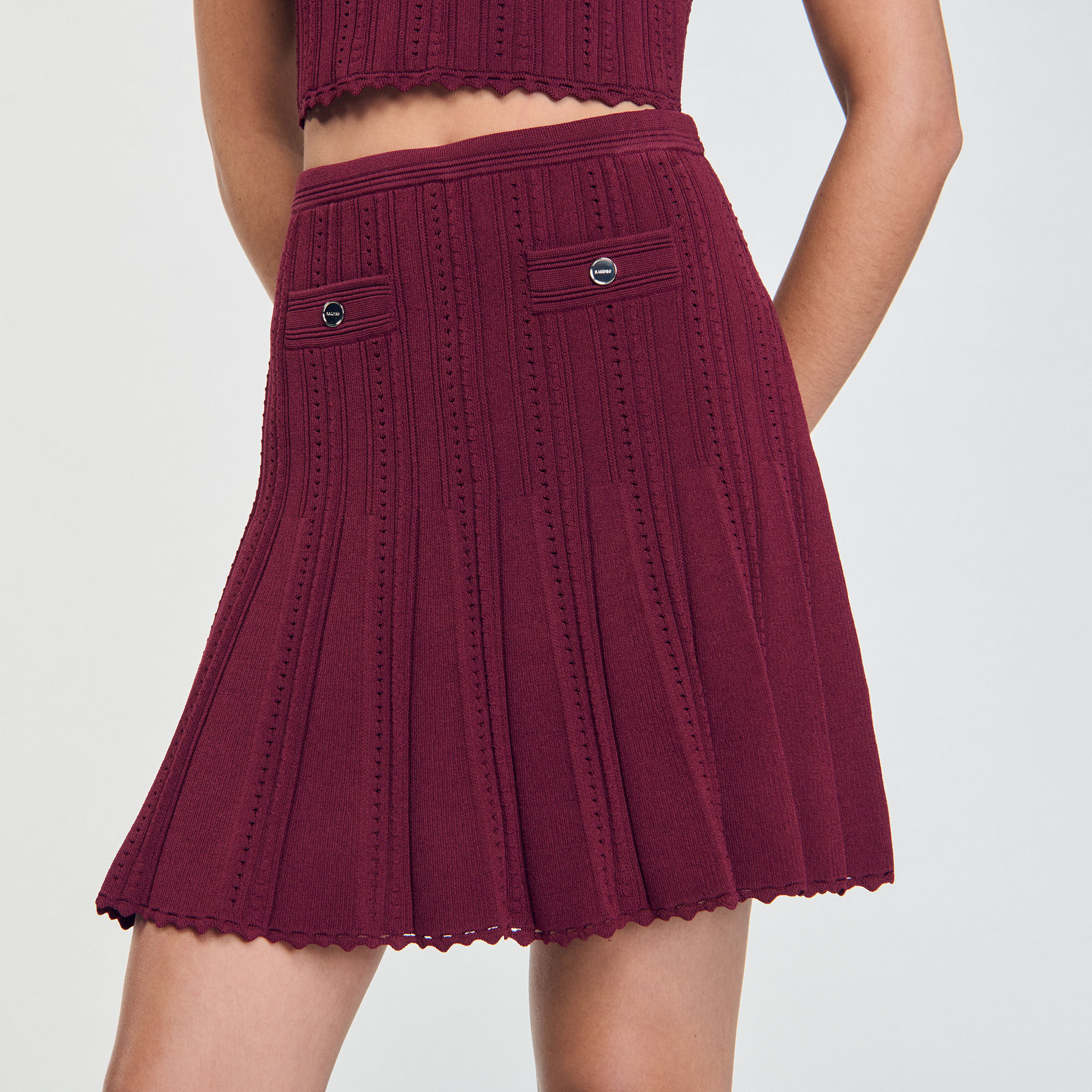 Short pleated knit skirt red For Women | Sandro Paris