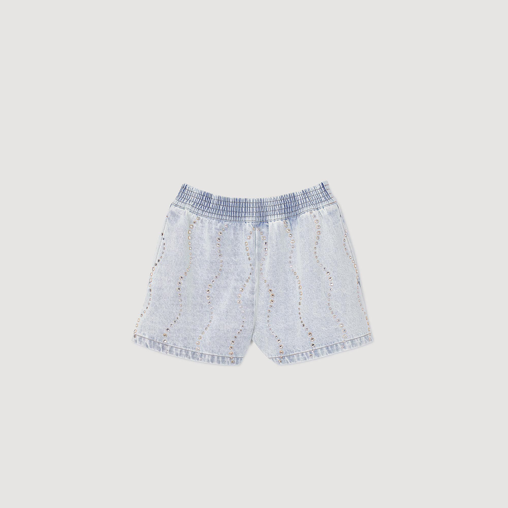 ＊人気＊ SANDRO  フラウンショーツ Beaded and rhinestone denim shorts For Women | Sandro Paris