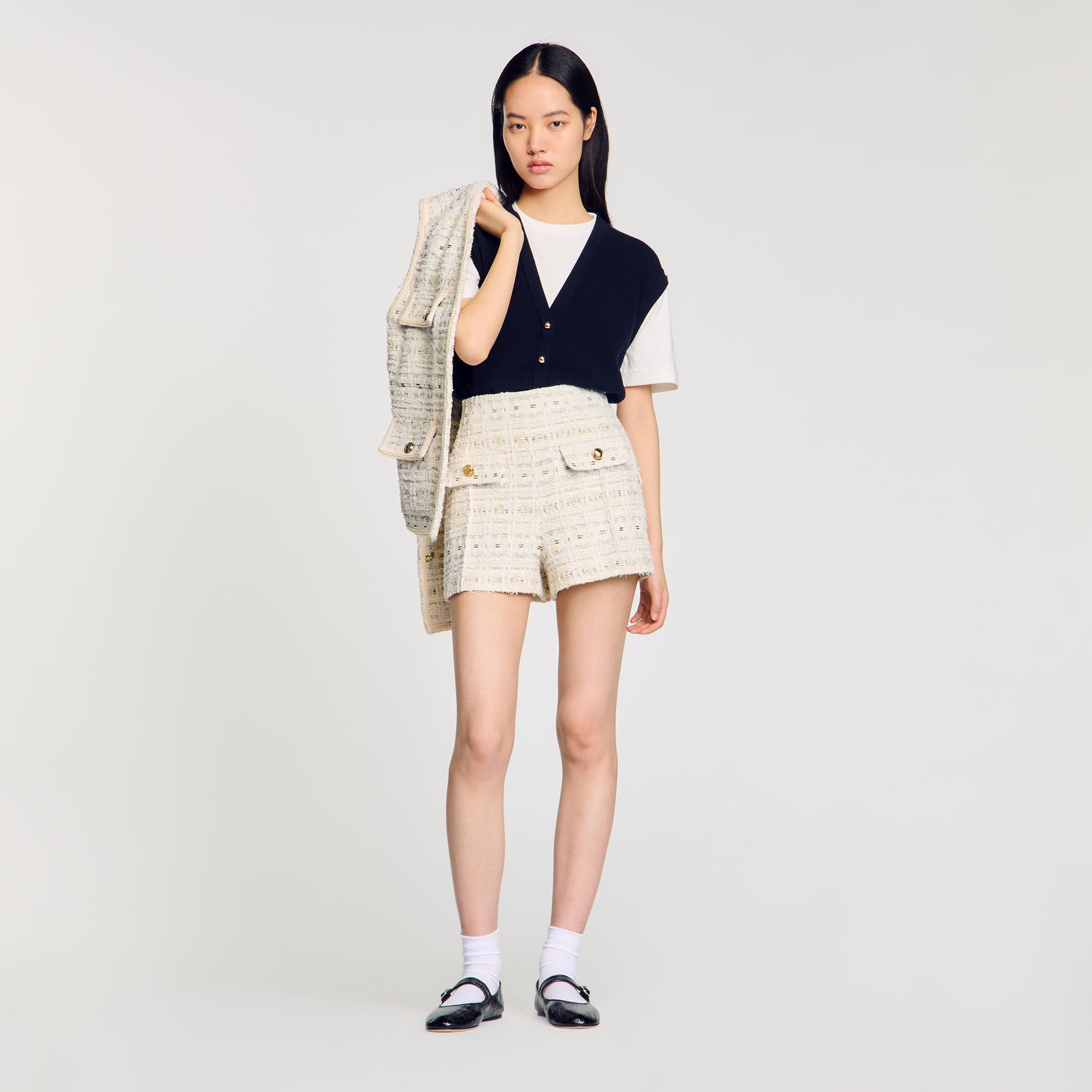 Decorative tweed shorts