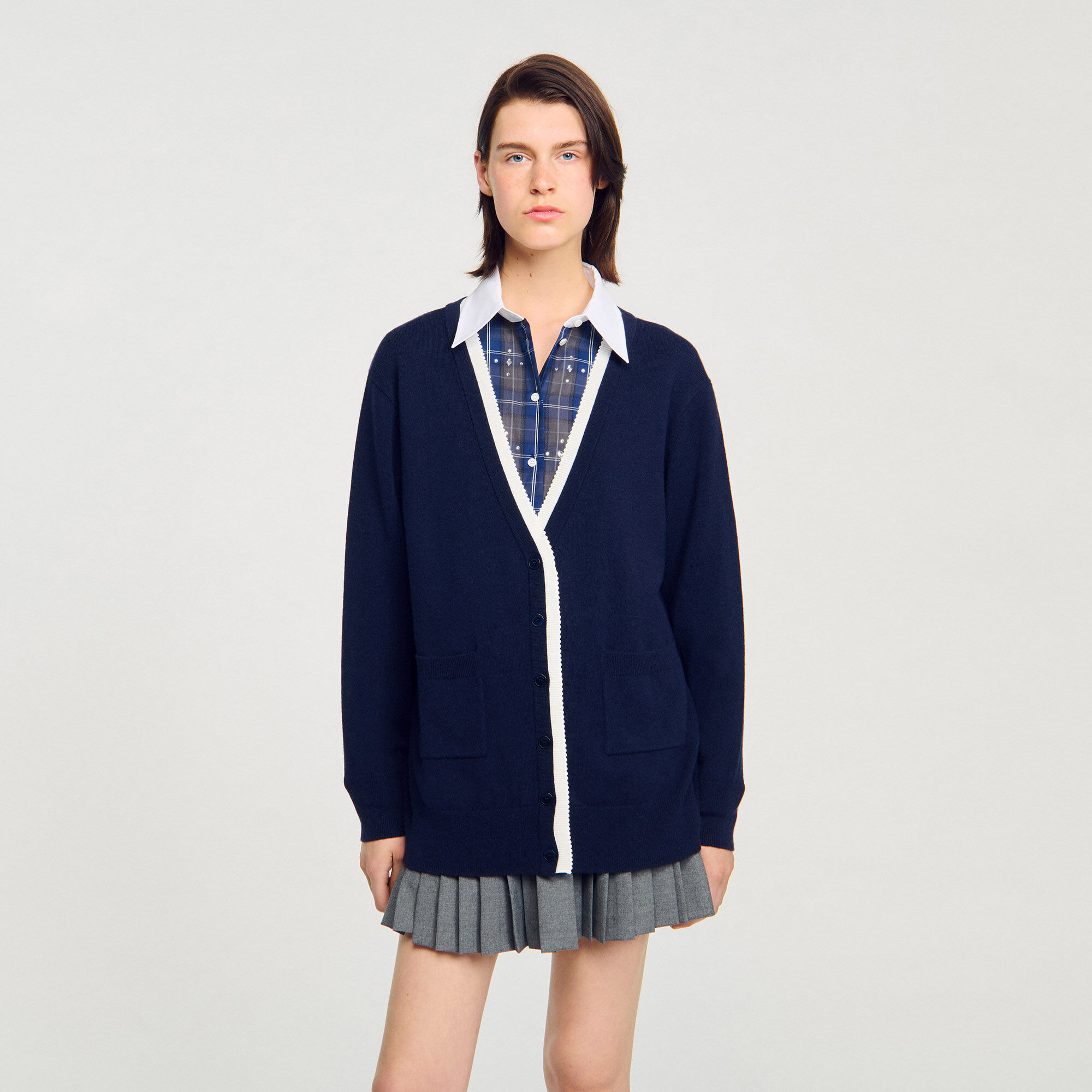 Long two-tone cardigan