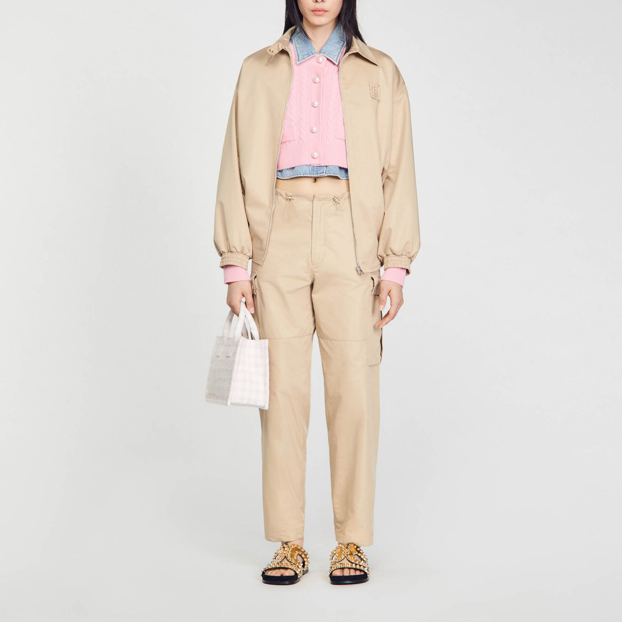Cable knit coatigan pink For Women Sandro Paris