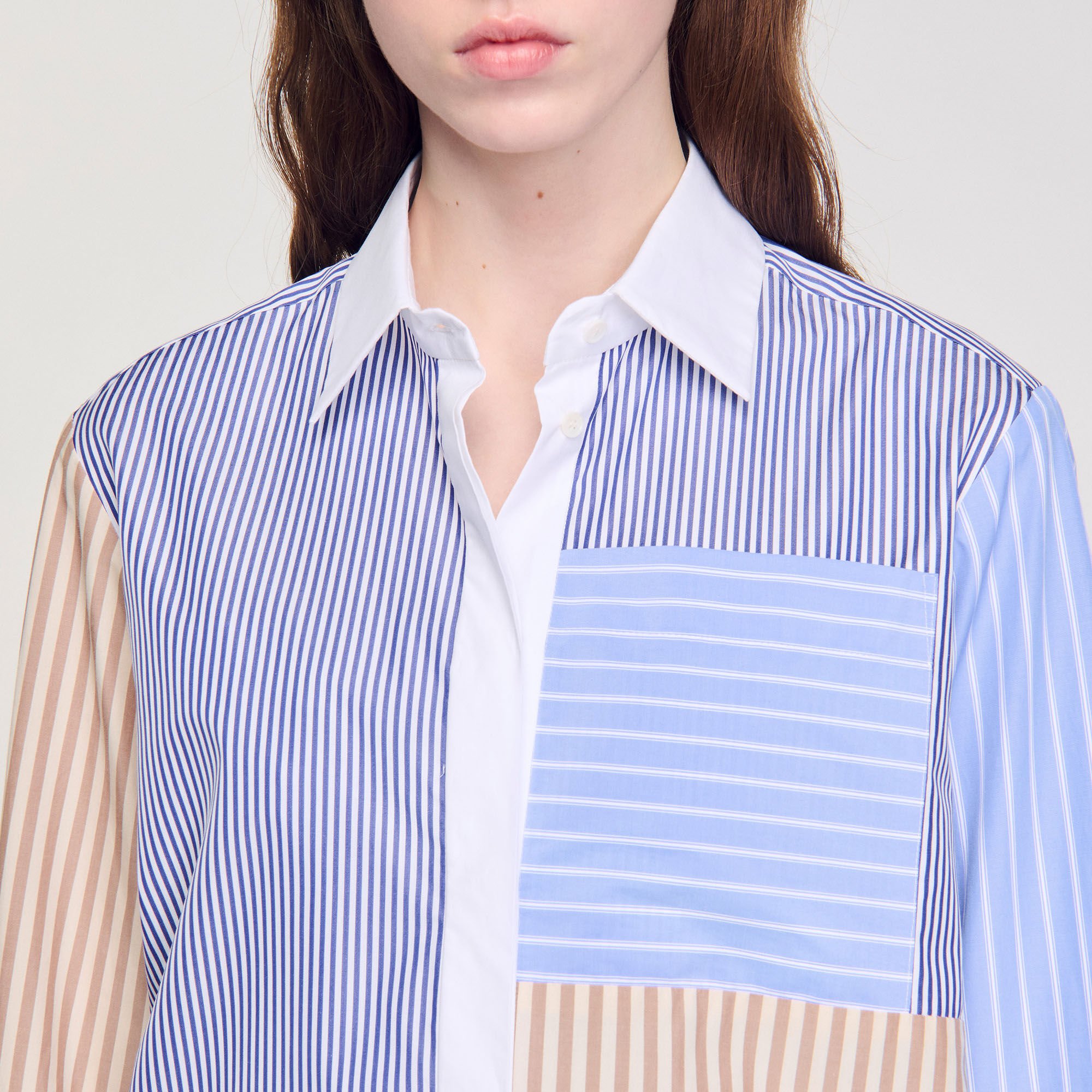 Striped mix shirt brown For Women | Sandro Paris