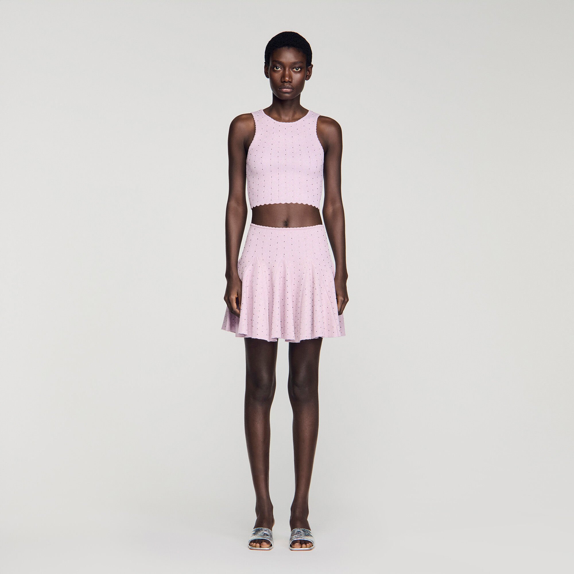 Short rhinestone knit skirt