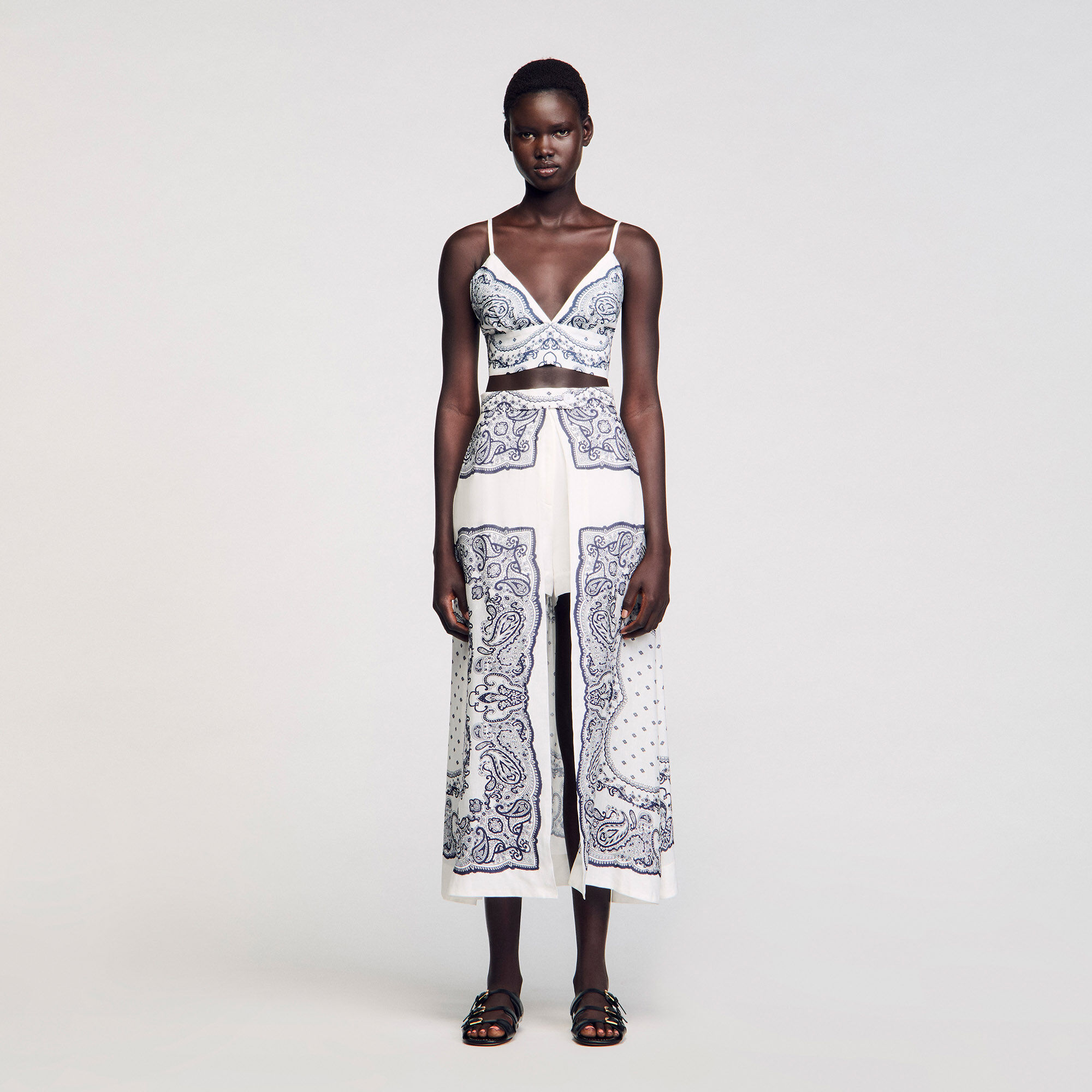 sandro paris  コート Bandana print crop top white / beige For Women | Sandro Paris