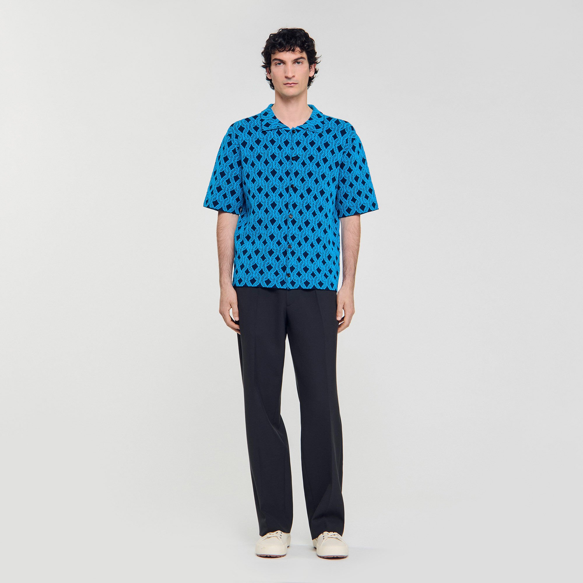Rope jacquard cardigan shirt