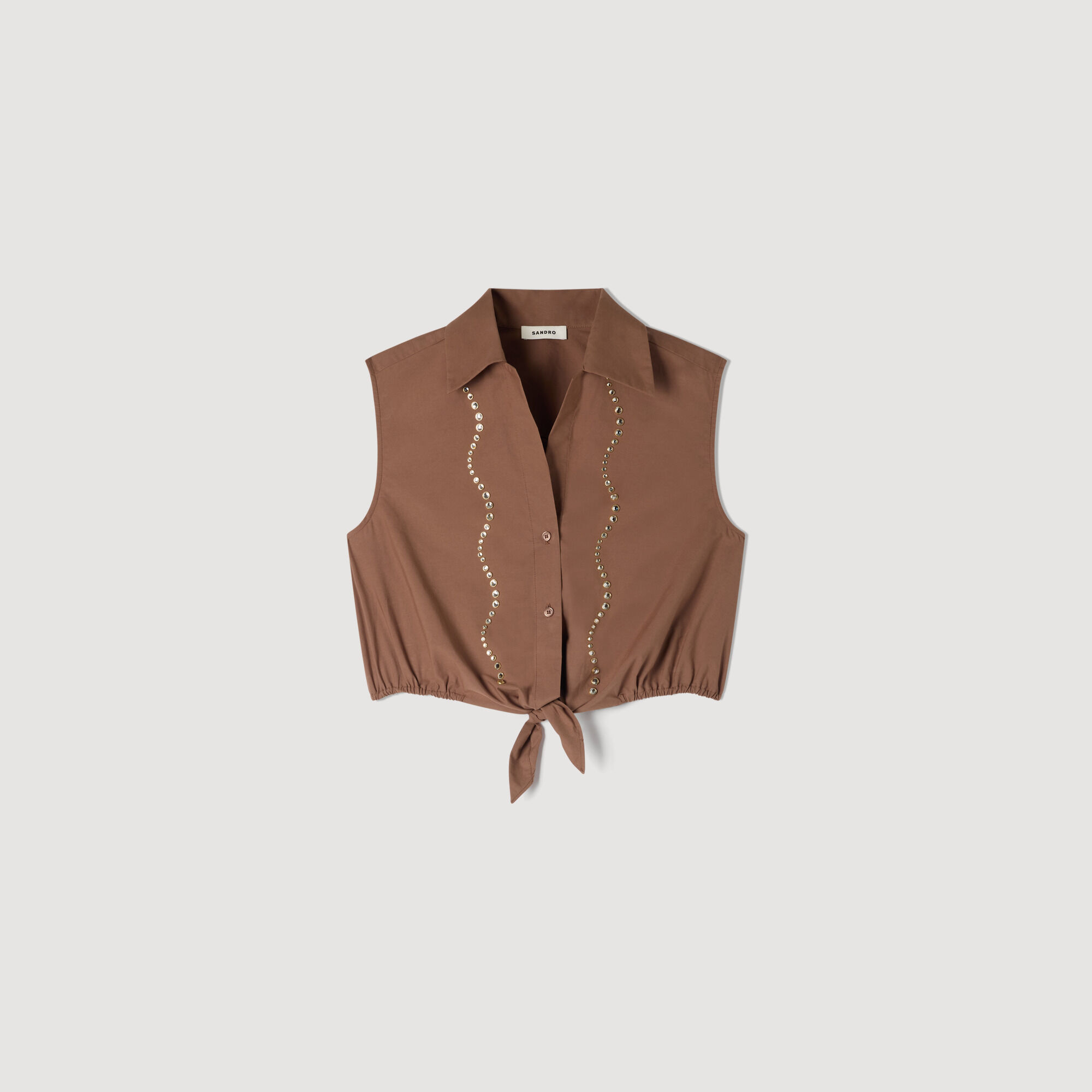 Rhinestone cropped shirt brown For Women | Sandro Paris
