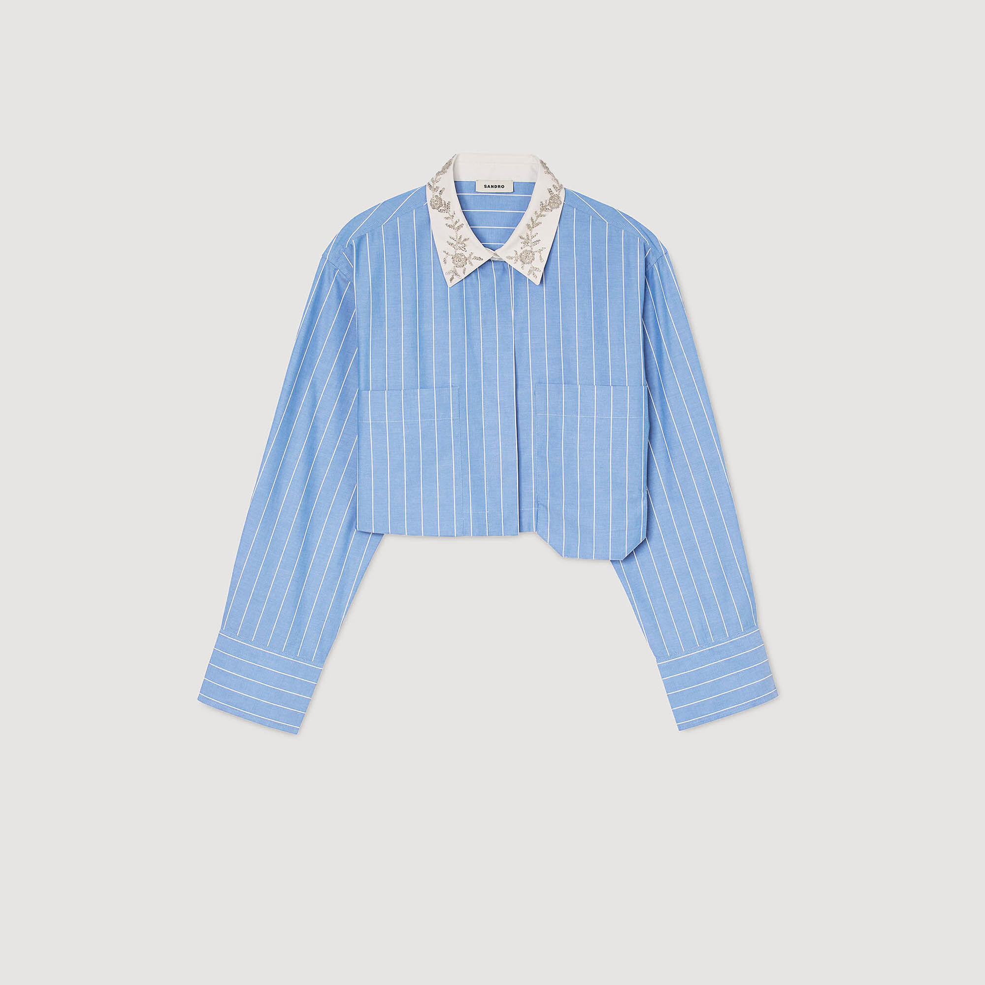 Striped cropped shirt with rhinestone blue For Women