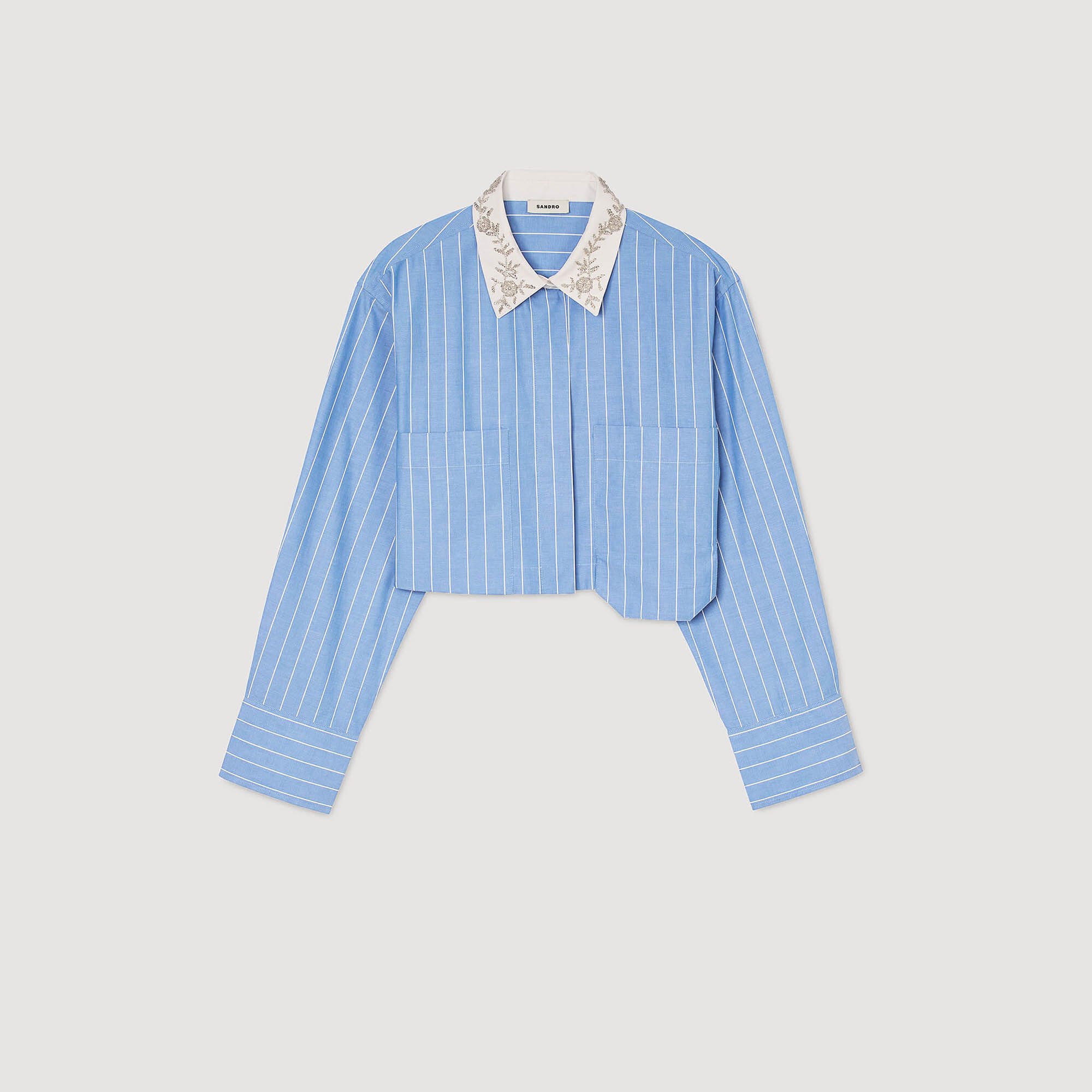 Striped cropped shirt with rhinestone