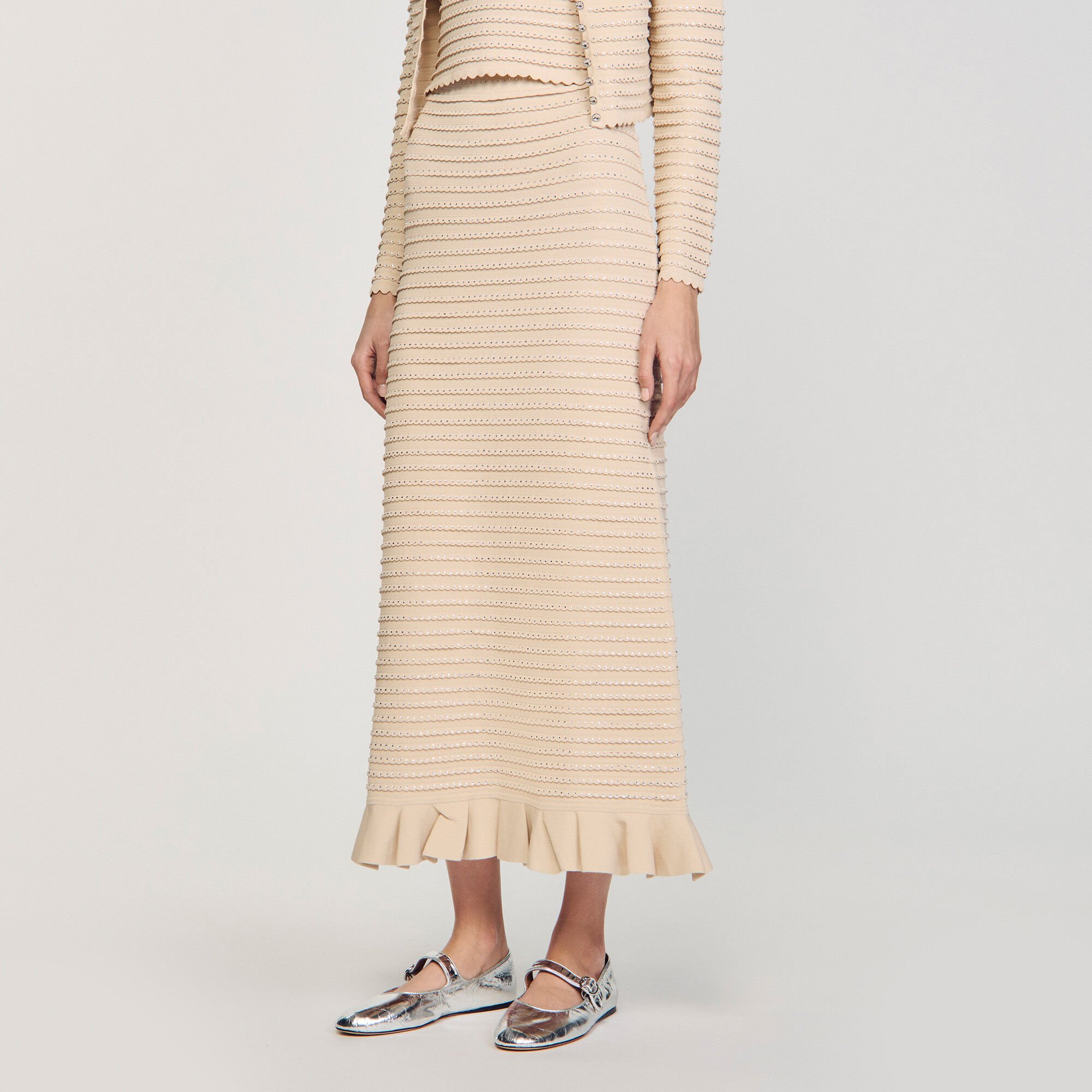Rhinestone knit maxi skirt white / beige For Women | Sandro