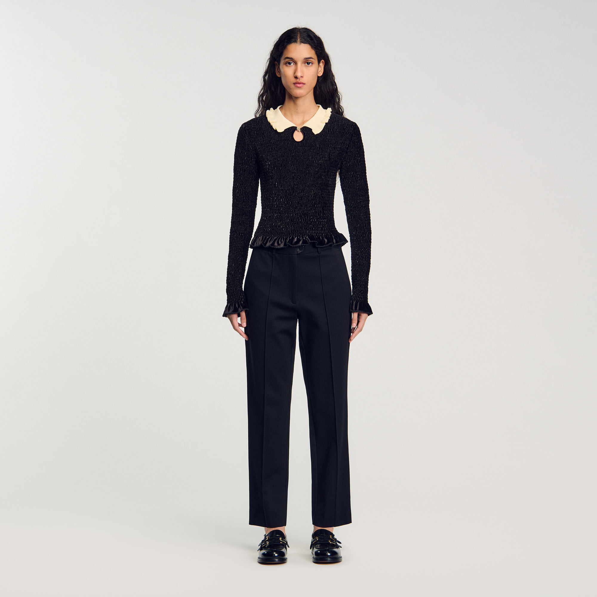 Smocked top with contrasting neck