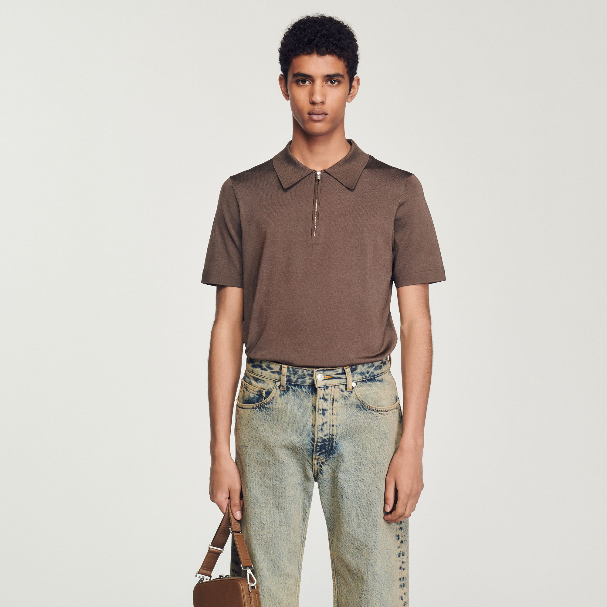 Knitted polo shirt with zip collar