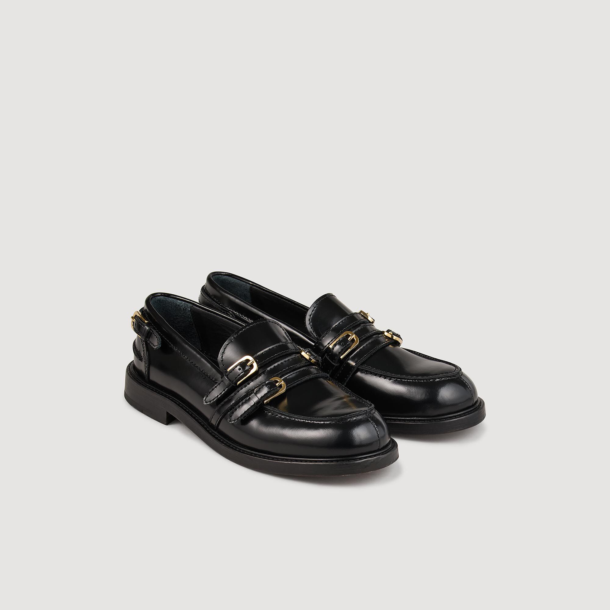 Leather loafers with buckles
