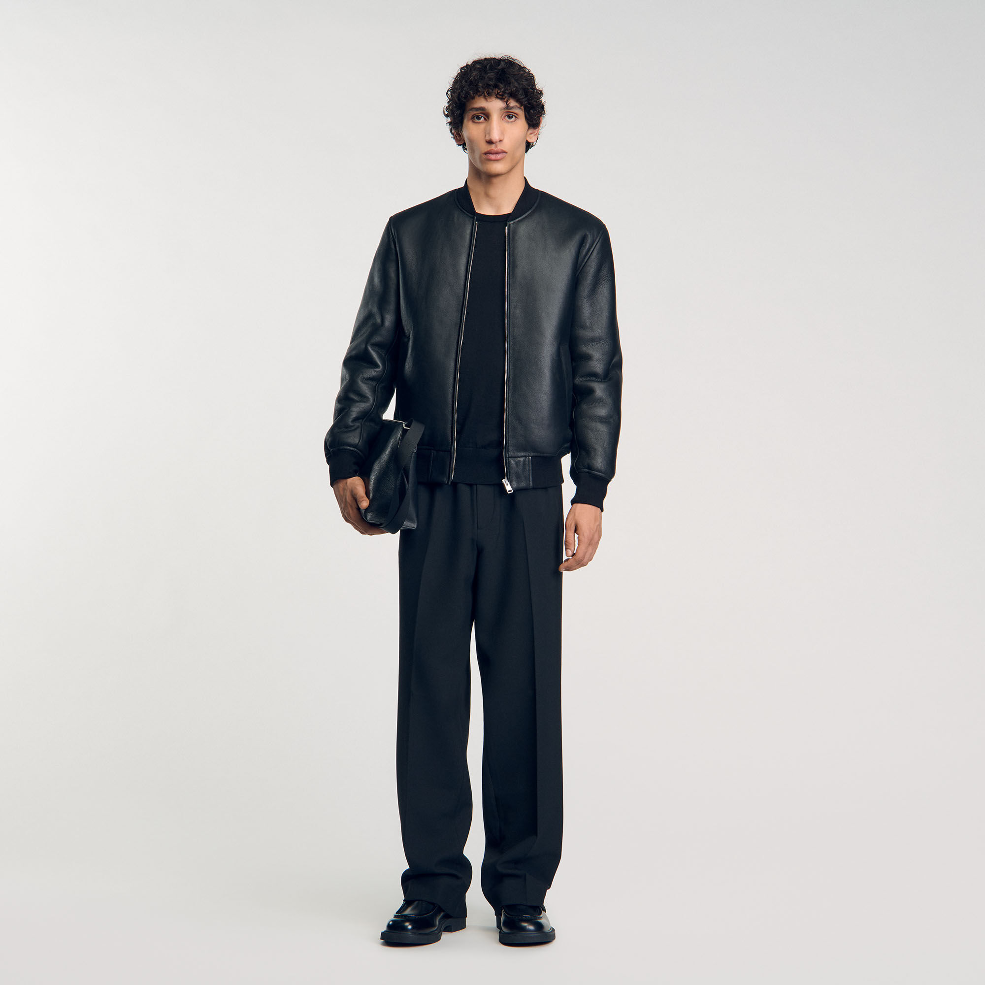 Sandro leather bomber jacket sale