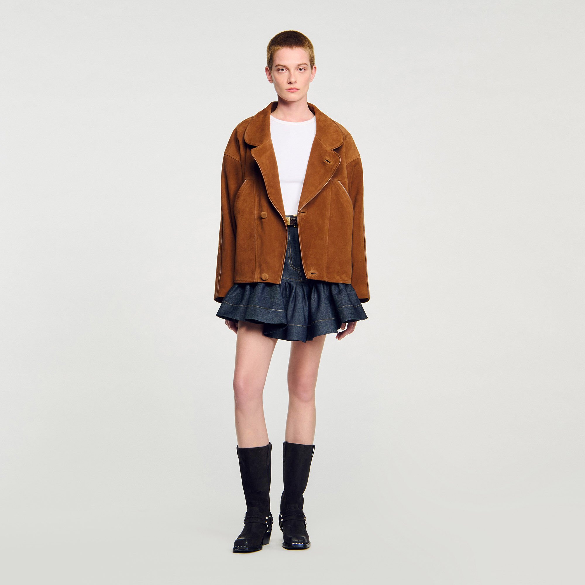 Oversized suede jacket brown For Women | Sandro Paris