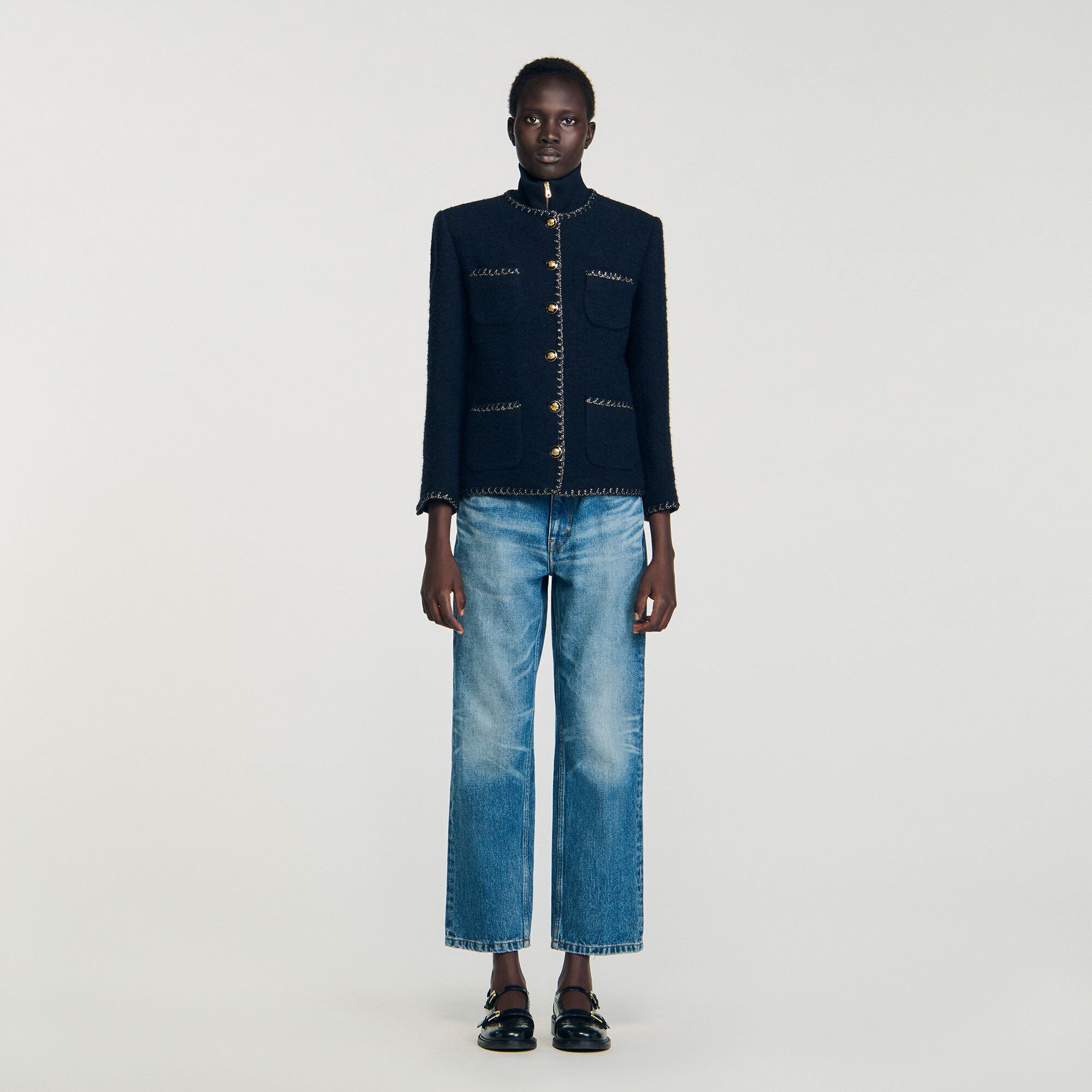 Tweed jacket with decorative trim Tweed jacket with decorative trim